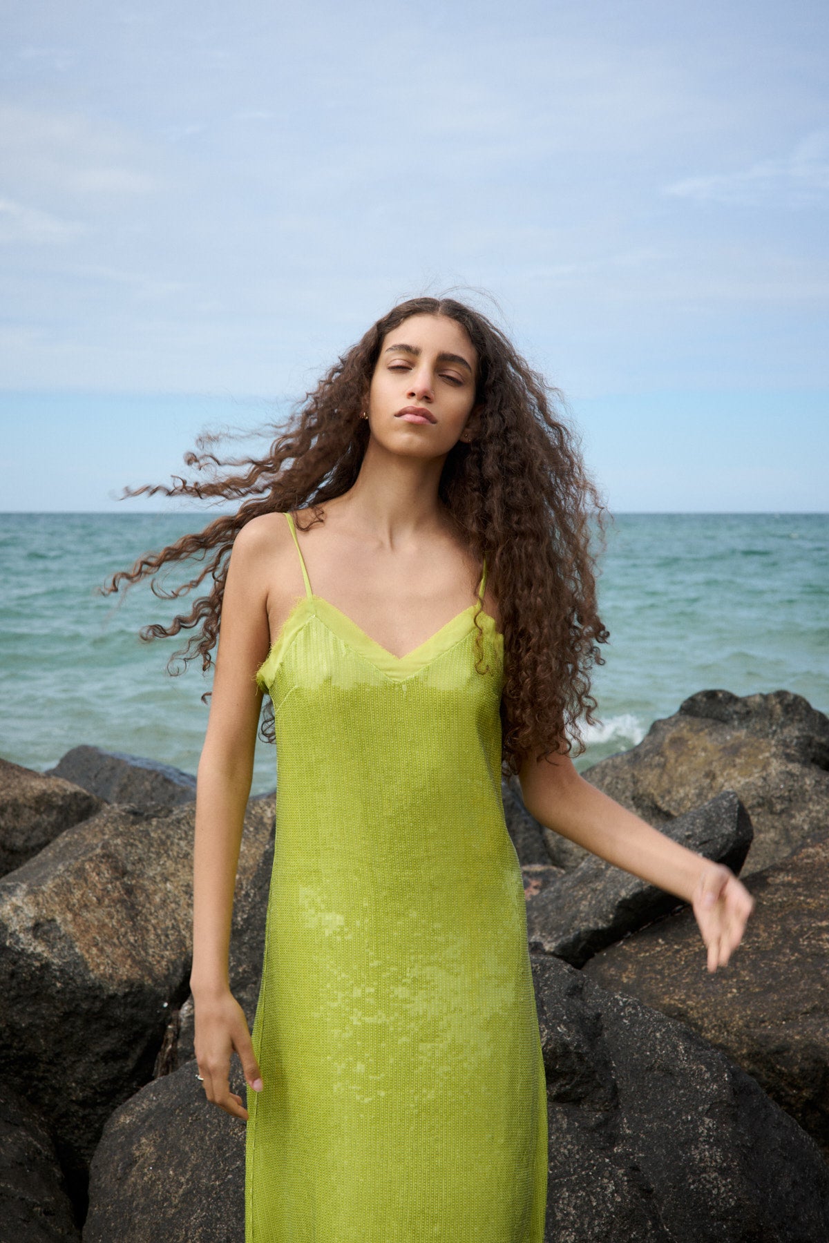 Gloria - Mini sequin strap dress I Chartreuse 10 - Rabens Saloner - DK