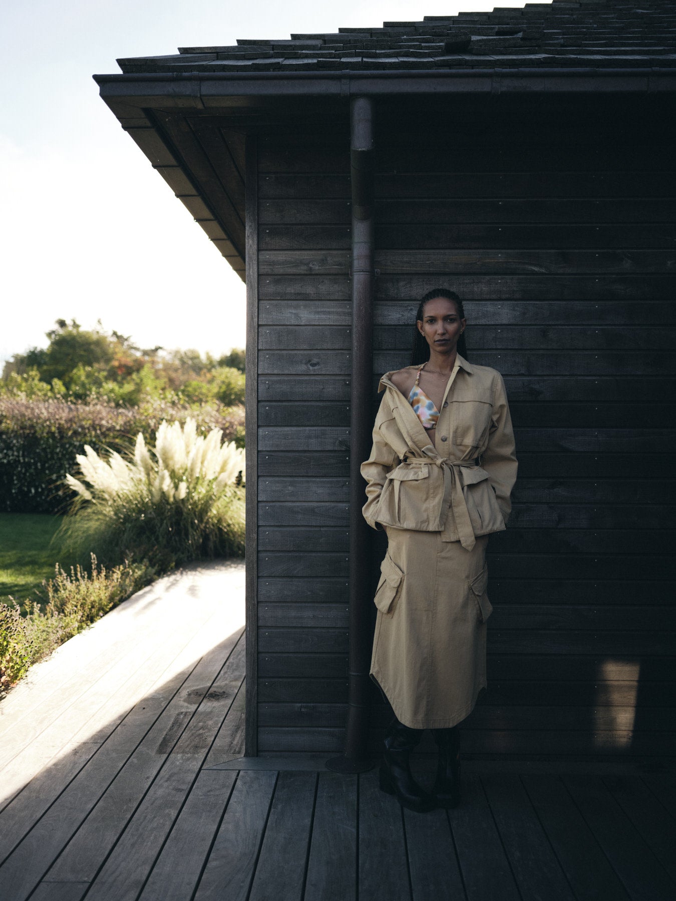 Sienna - Texture canvas belted jacket I Sand 9 - Rabens Saloner - DK