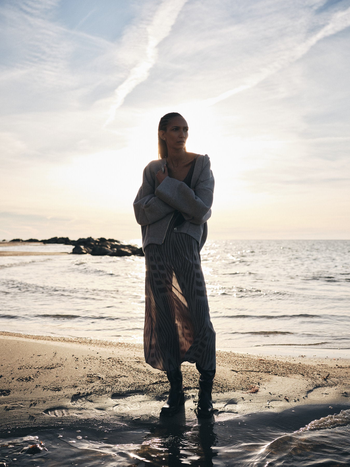 Maice - Ombre ikat slim string dress I Asphalt combo 10 - Rabens Saloner - DK