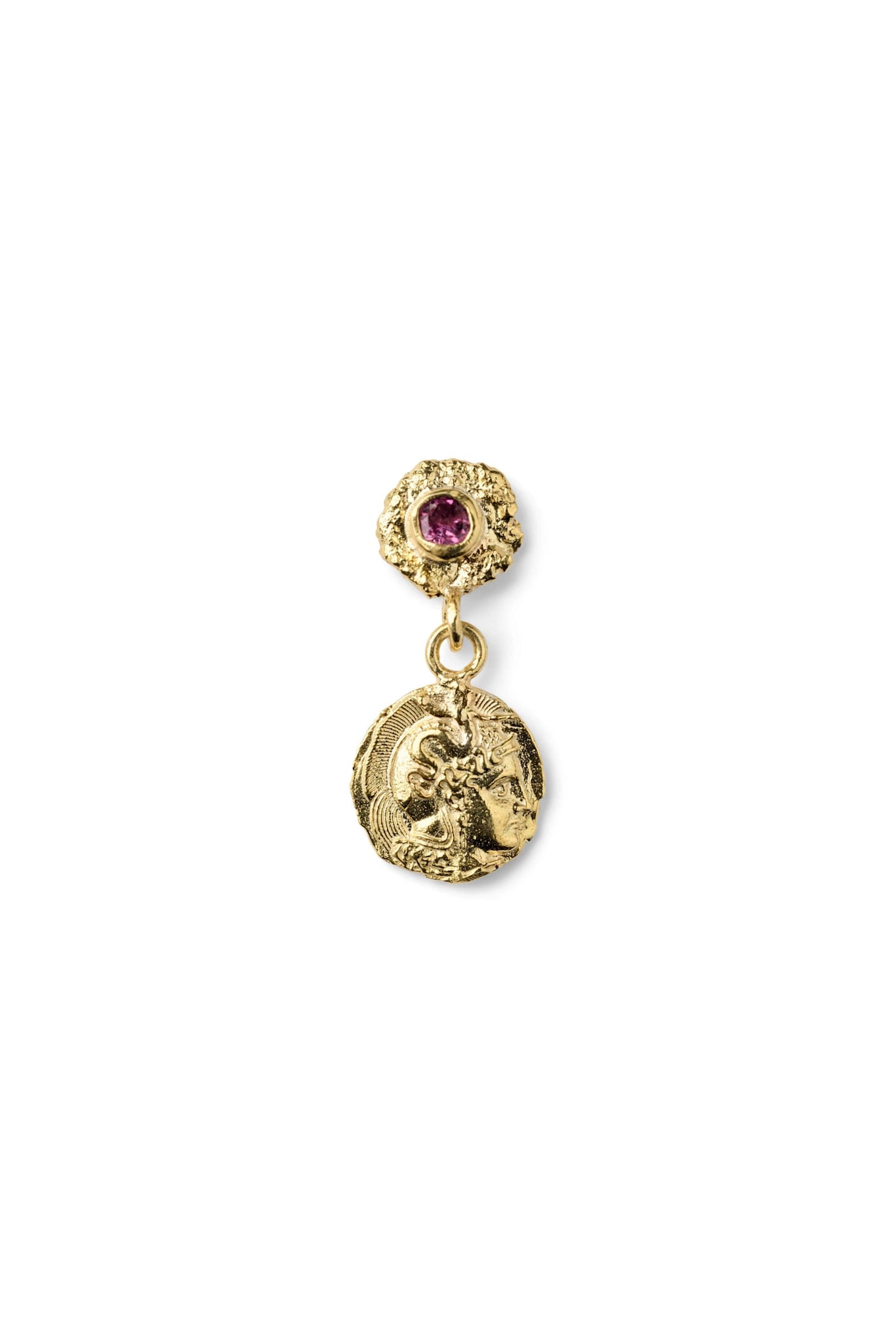 Coin Earring - Nafsu I Gold w/ Purple Stone Gold w/ Purple Stone 6 - Rabens Saloner - DK