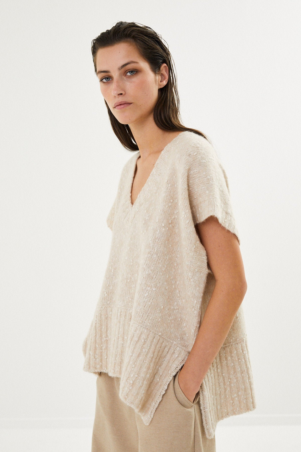PreLoved Minte - Freckled knit tunic vest I Beige - S/M 3 - Rabens Saloner - DK