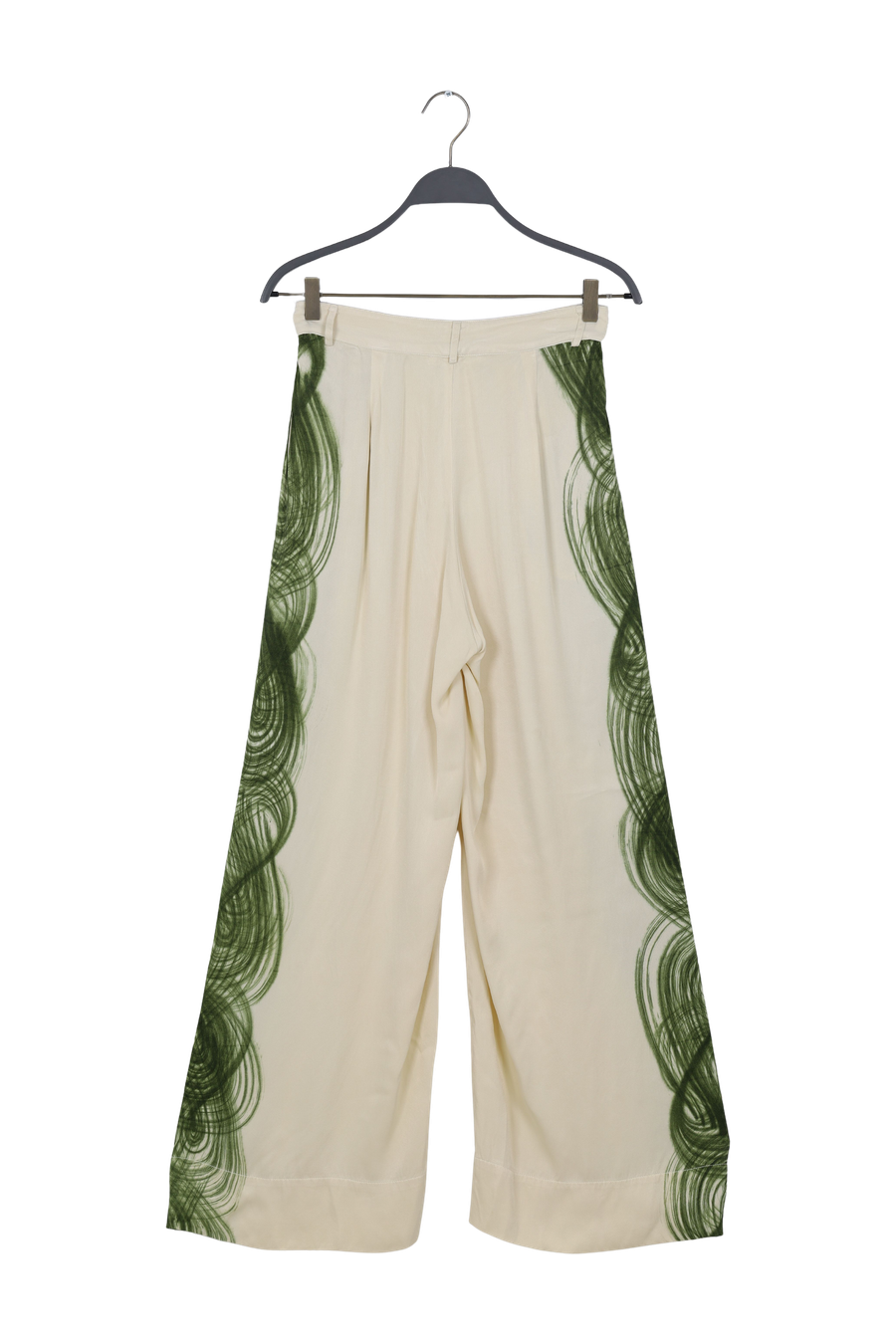 PreLoved Briana - Swirl pleat wide pant I Olive chalk combo - XS 2 - Rabens Saloner - DK