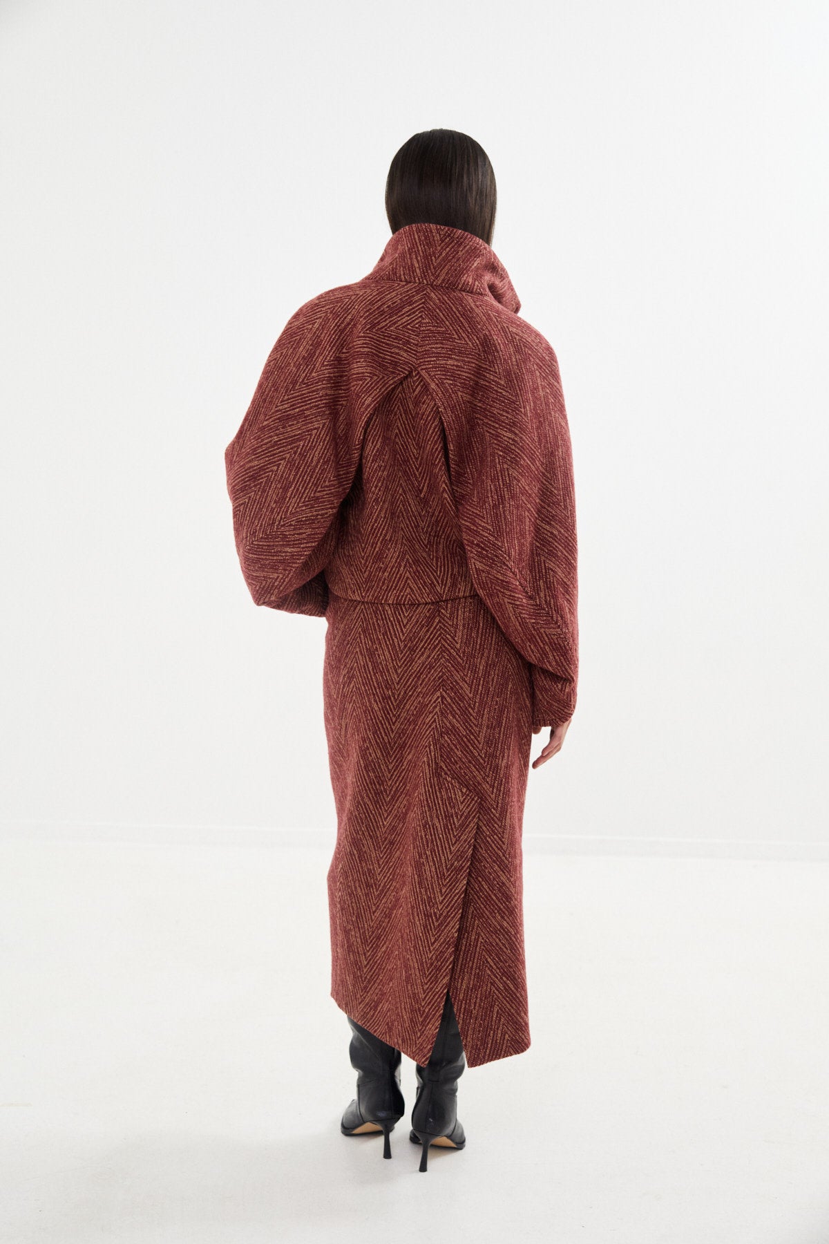 PreLoved Luzie - Herringbone long skirt I Burgundy combo - S