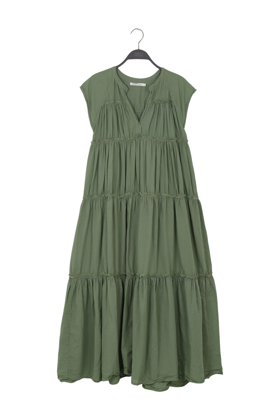 PreLoved Gisele - Cotton flare long dress - XS DRY MOSS XS 1 - Rabens Saloner - DK