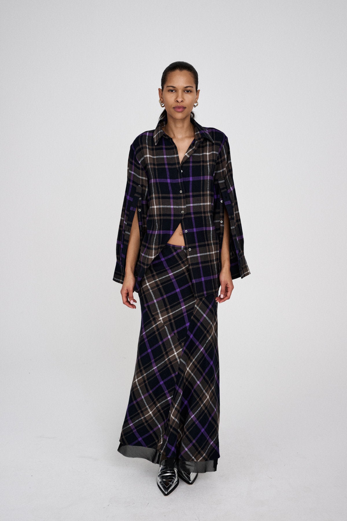 PreLoved Anemone - Giant check insert skirt I Purple check combo - S 3 - Rabens Saloner - DK