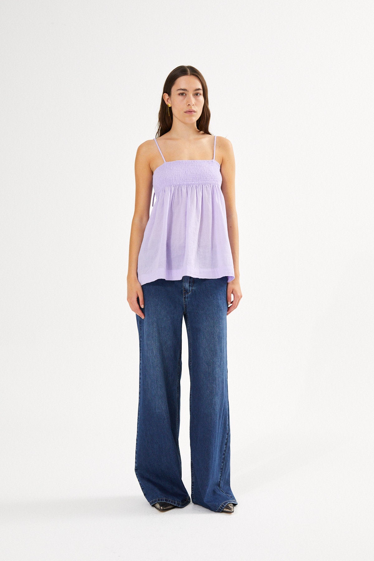 PreLoved Dot - Cotton smock string top I Violet - M 3 - Rabens Saloner - DK