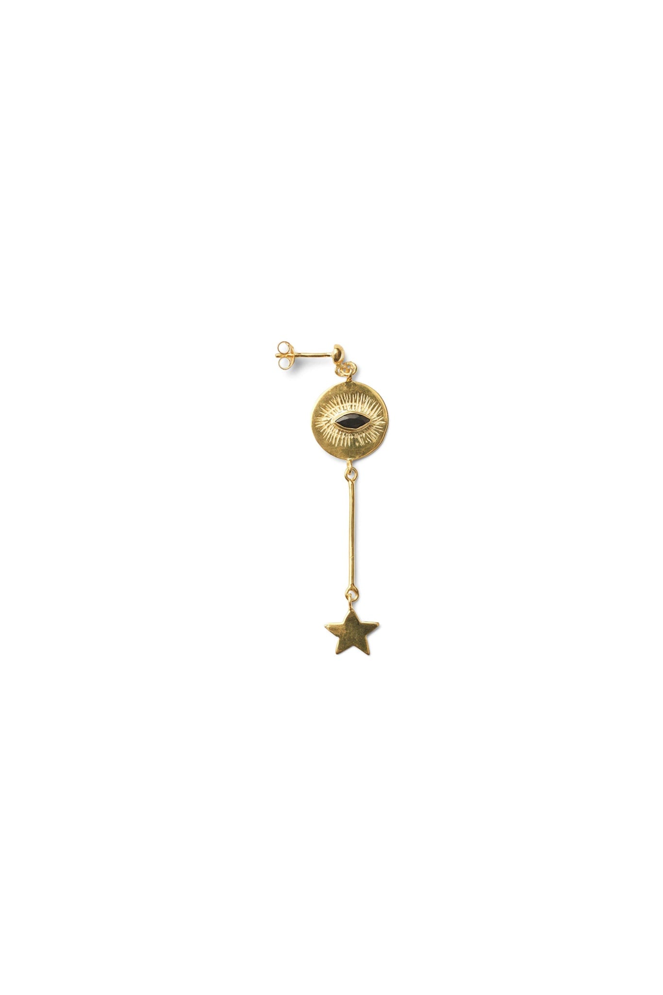Nafsu - Long Gold plated eye earstick w/star pendant I Black Sapphire Black Sapphire O/S 7 - Rabens Saloner - DK
