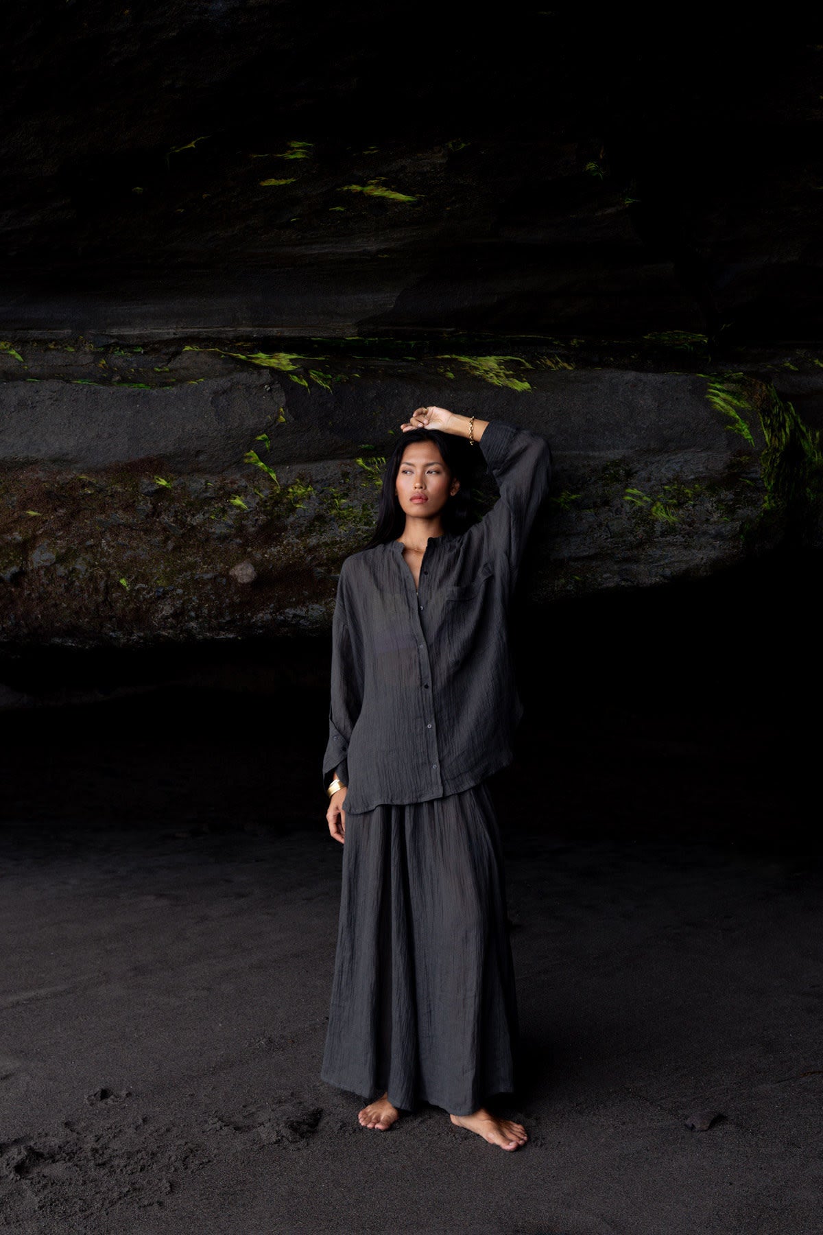 Jumana - Crinkled flared skirt I Faded black 3 - Rabens Saloner - DK