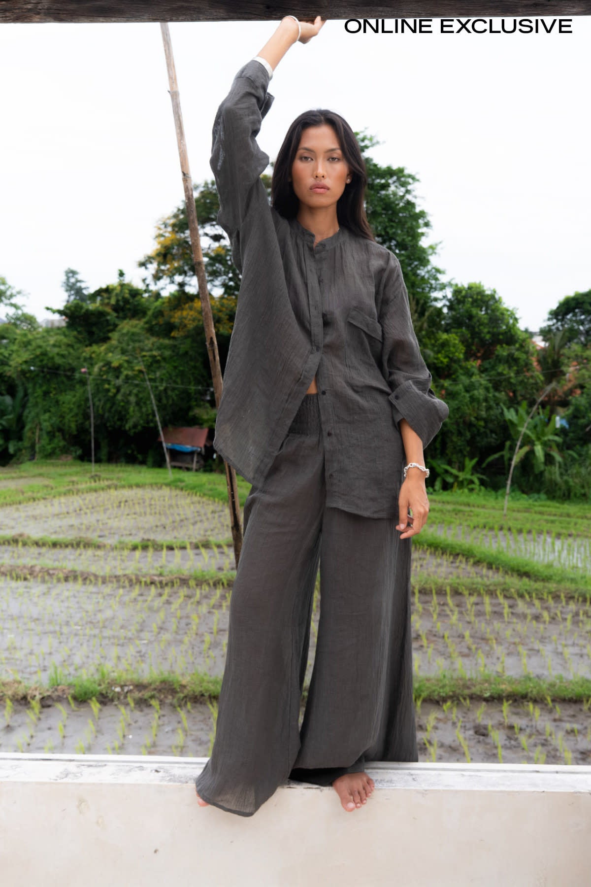 Karam - Crinkled wide leg pants I Faded black Faded black XS 1 - Rabens Saloner - DK