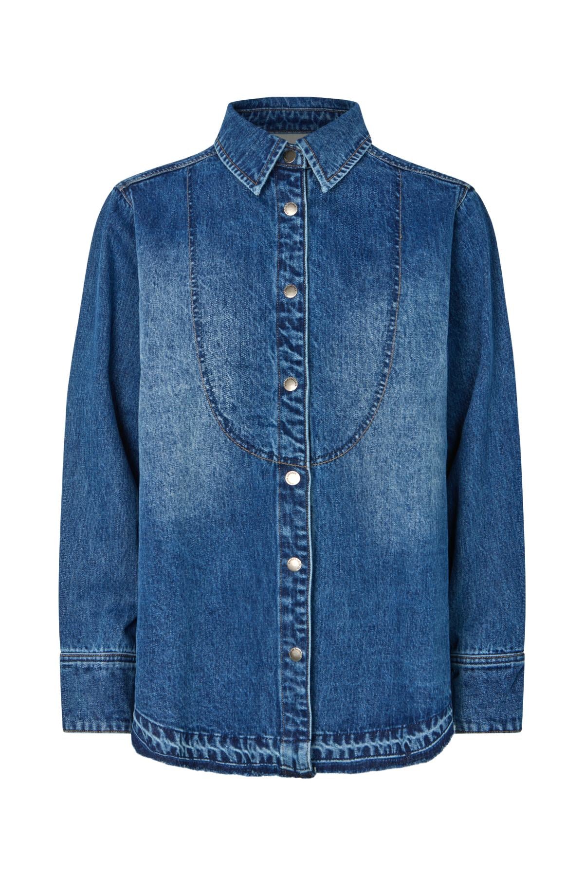 Paia - Denim bib shirt I Dark indigo 4 - Rabens Saloner - DK