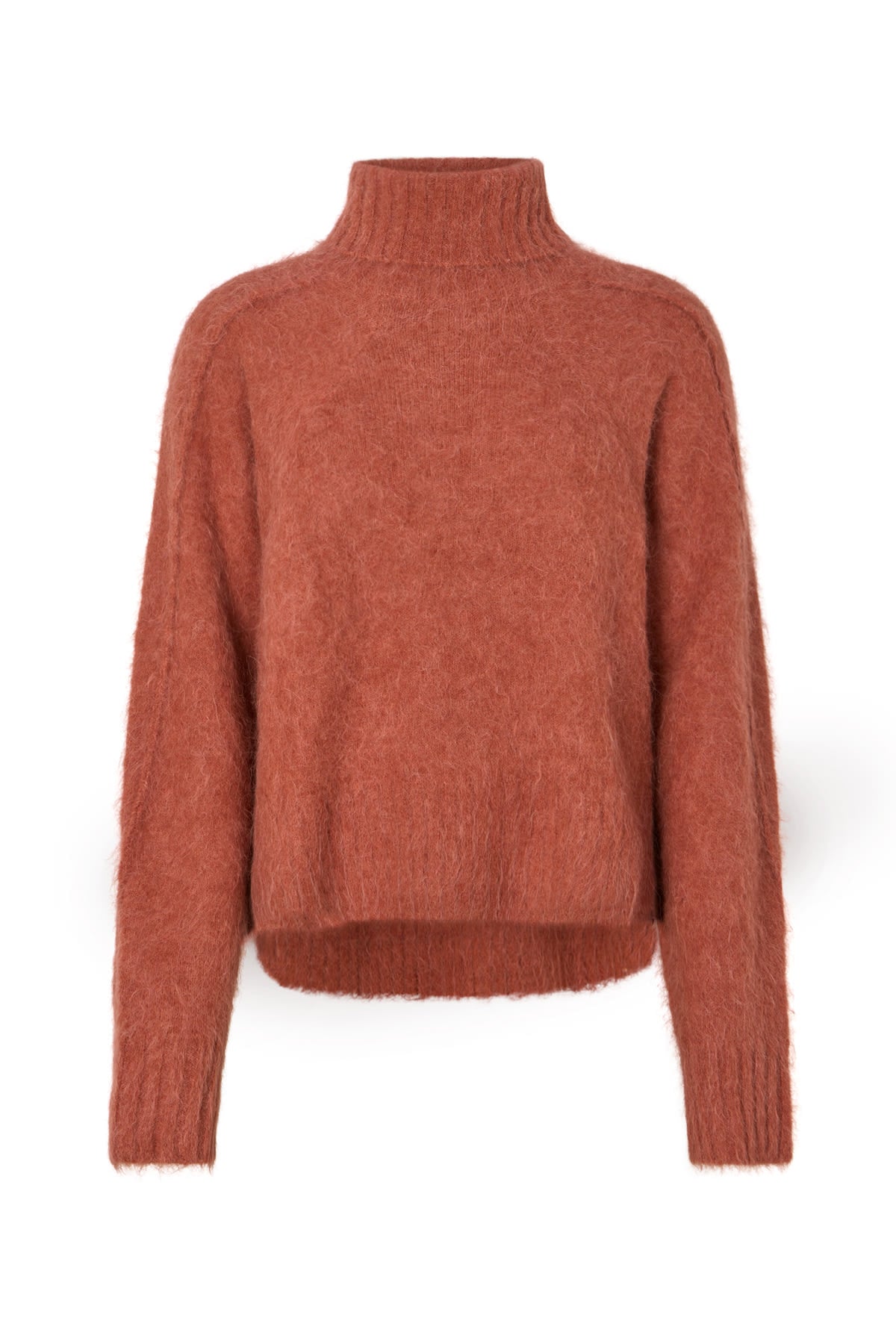 Mabeka - Fluffy knit funnel-neck sweater I Redwood Redwood XS/S 5 - Rabens Saloner - DK
