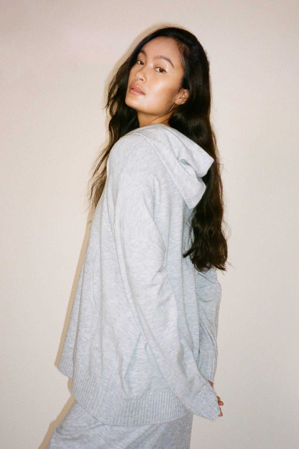 Helena - Knit lounge over size hoodie I Grey melange 3 - Rabens Saloner - DK