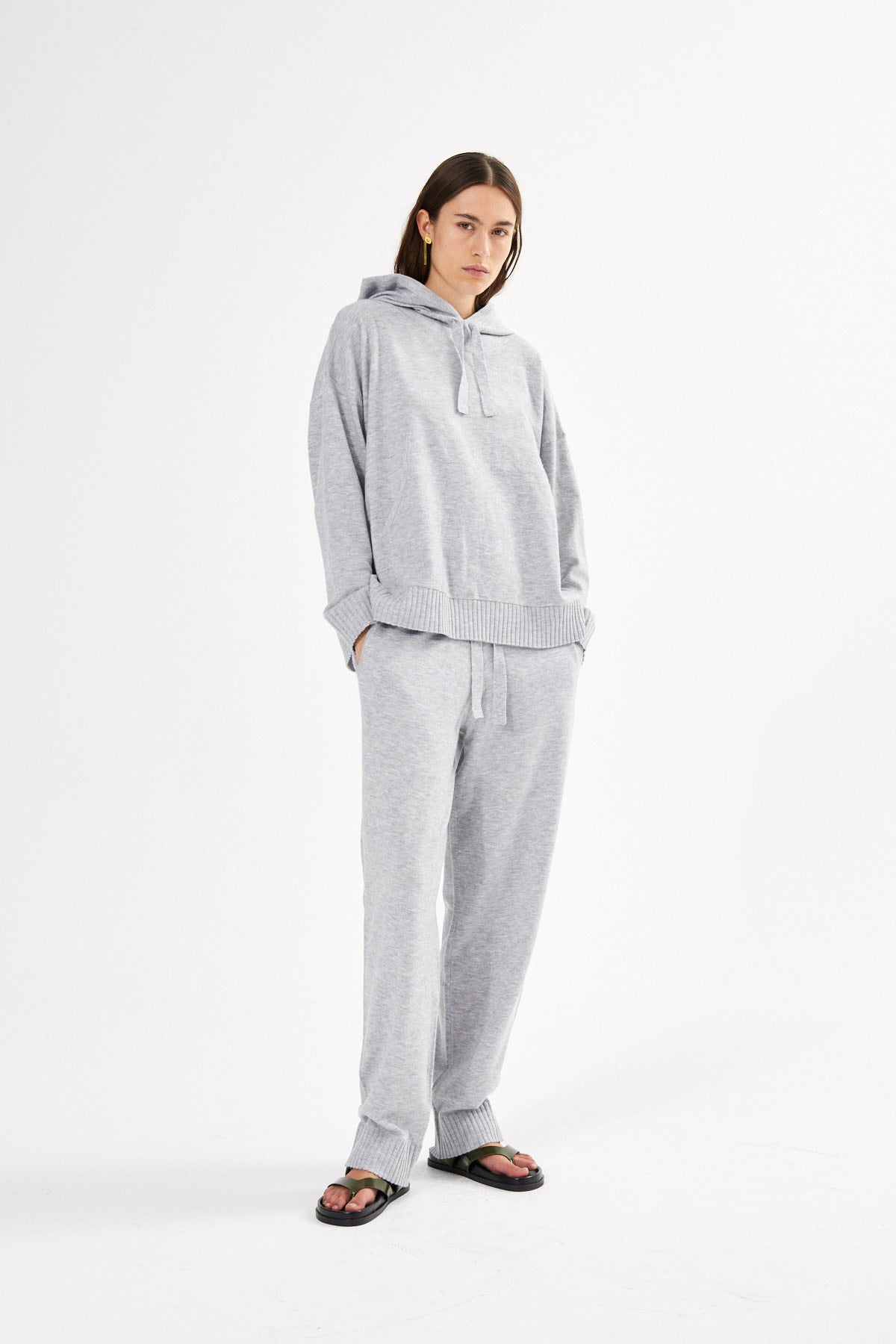 Helena - Knit lounge over size hoodie I Grey melange 4 - Rabens Saloner - DK