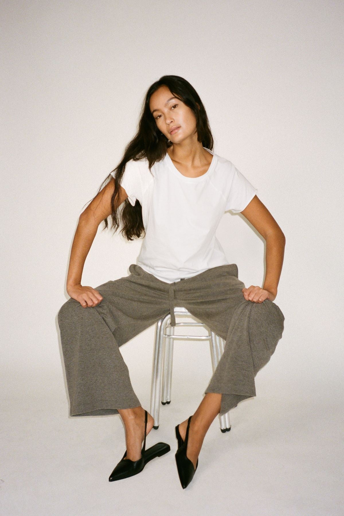 Filine - Knit lounge wide pants I Mole melange 2 - Rabens Saloner - DK