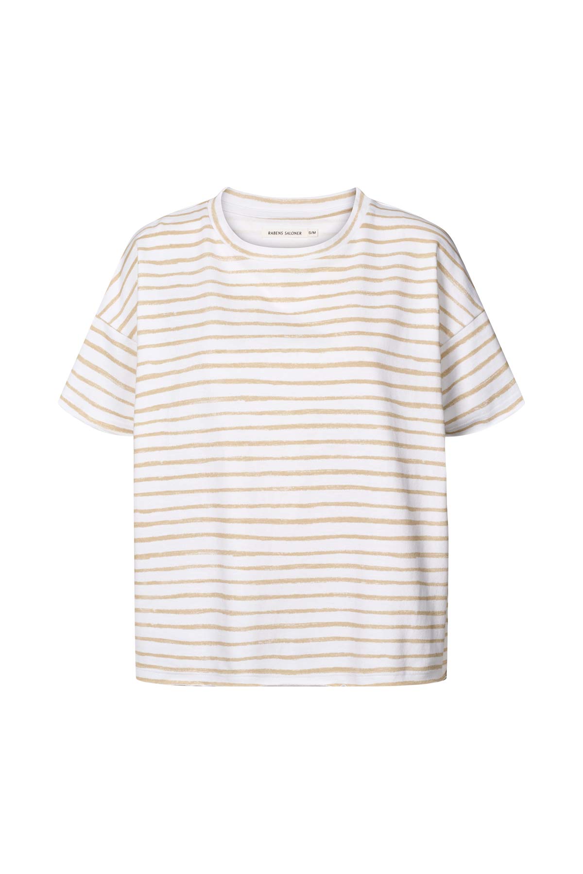 Margot - Light stretch cropped t-shirt I White sand stripe White sand stripe XS/S 3 - Rabens Saloner - DK
