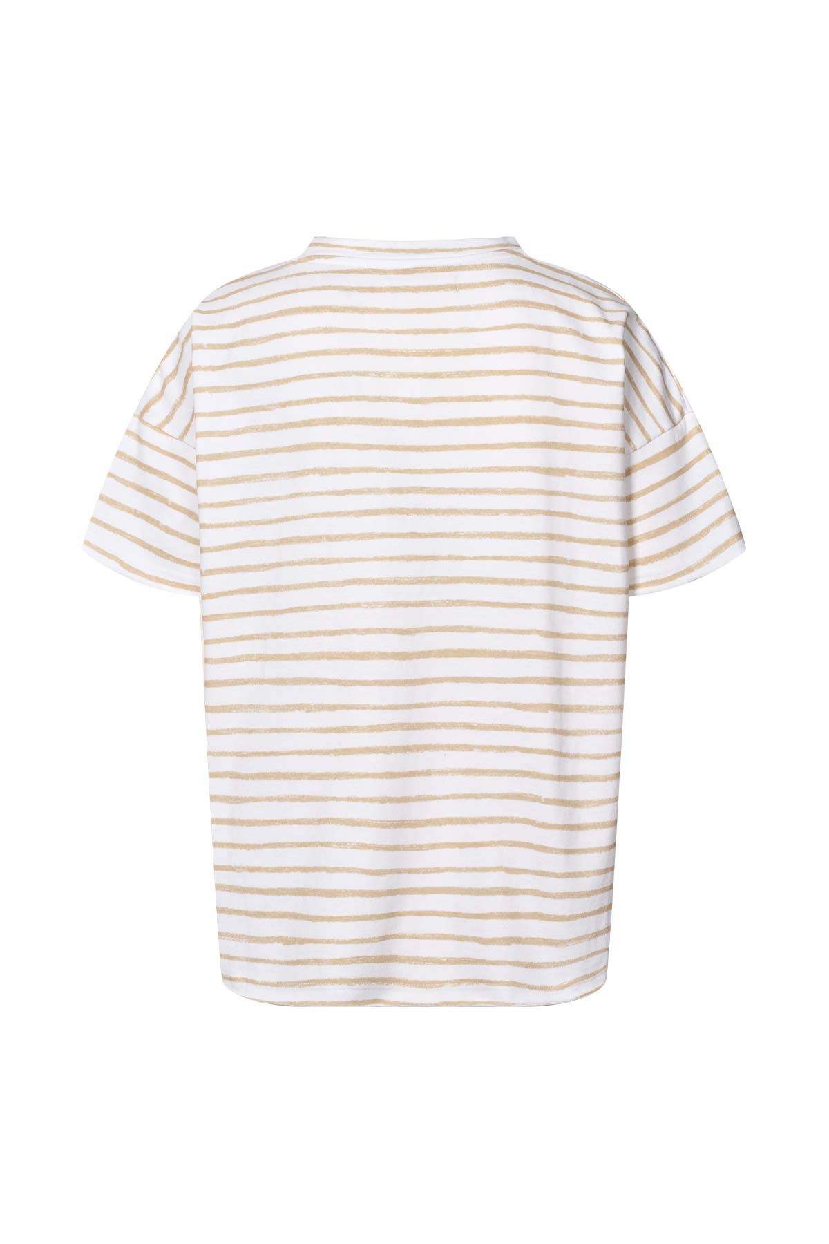 Margot - Light stretch cropped t-shirt I White sand stripe 4 - Rabens Saloner - DK