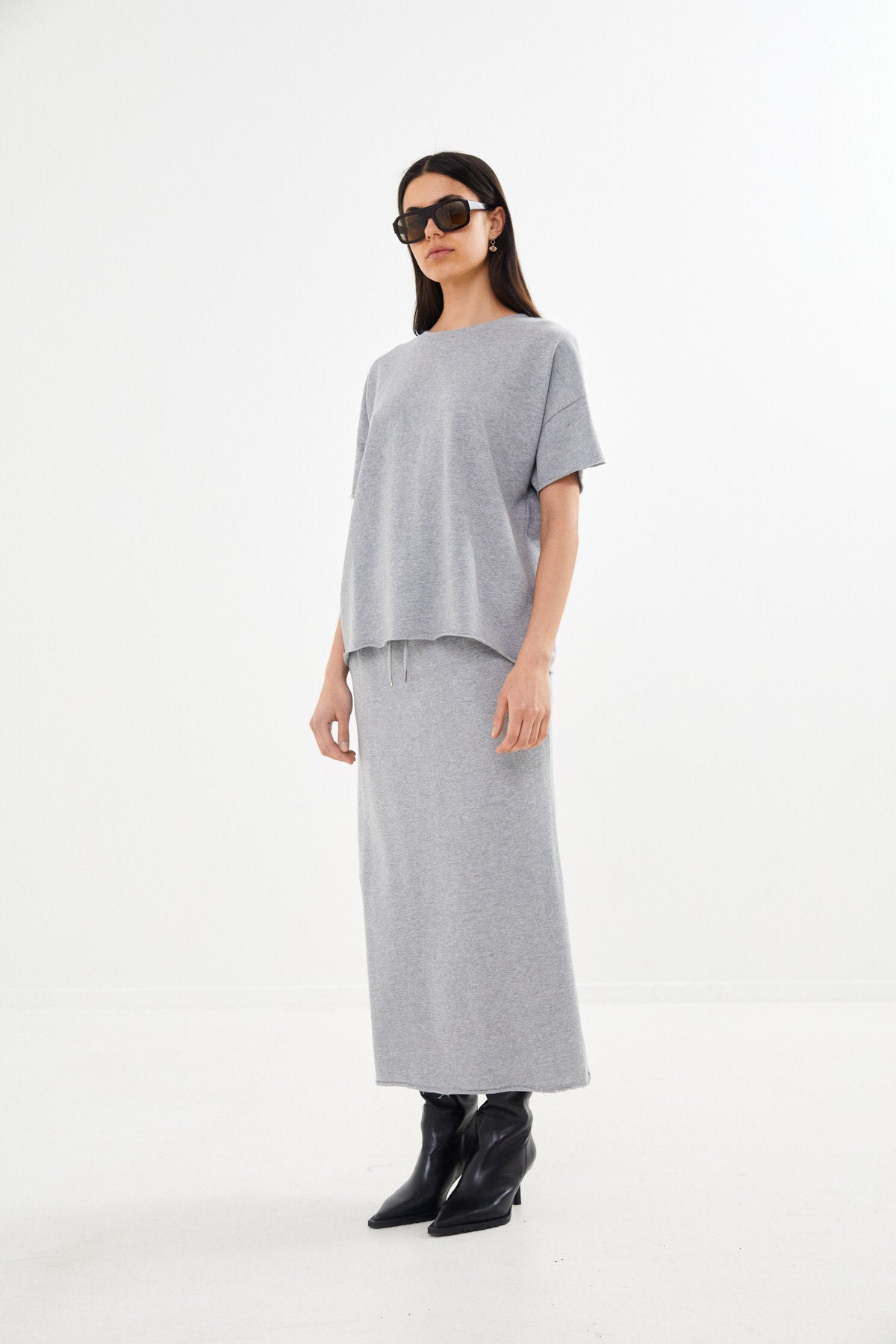 Hanni - Light stretch long skirt I Grey melange 6 - Rabens Saloner - DK
