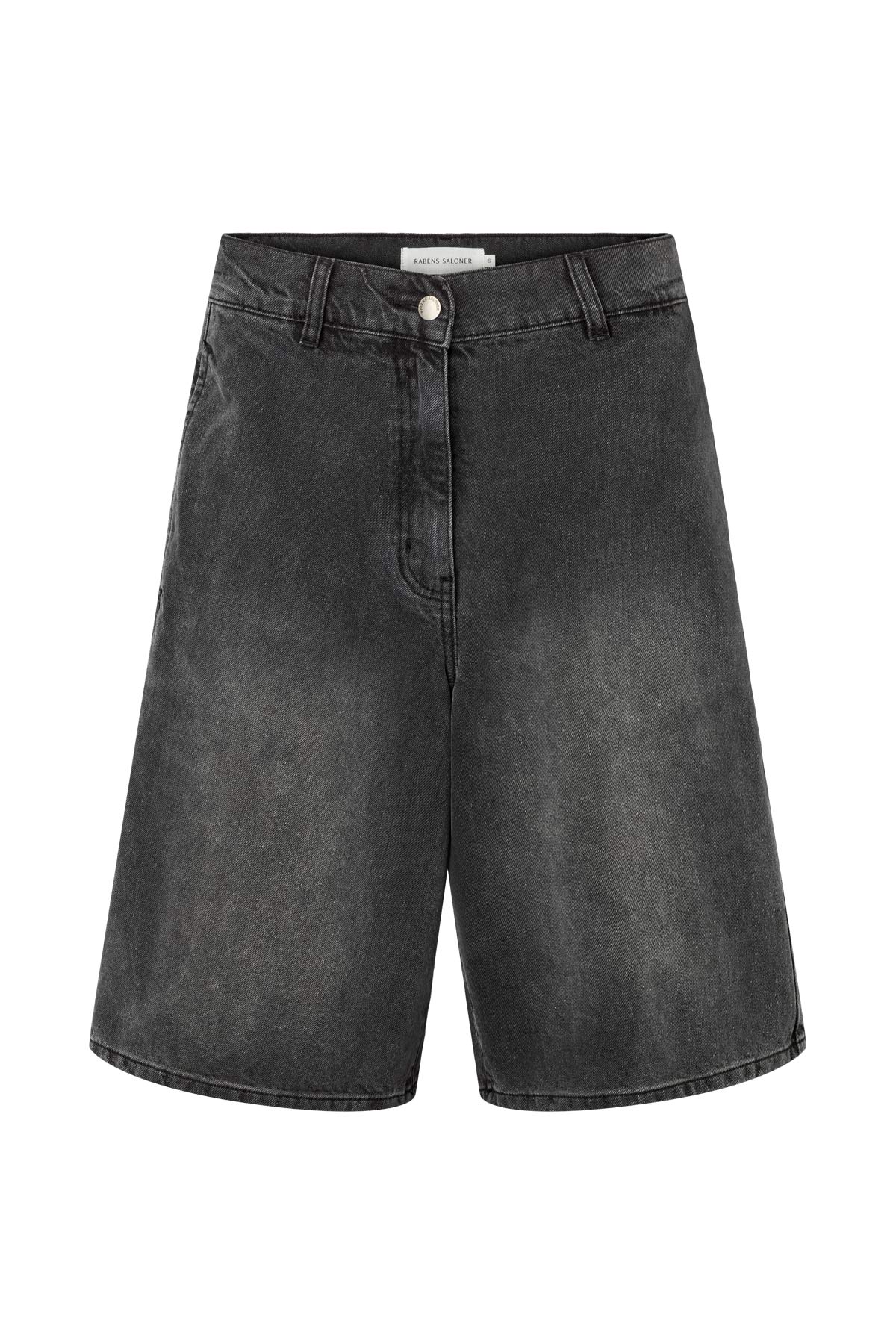 Raha - Denim black wide shorts I Washed black denim 1 - Rabens Saloner - DK