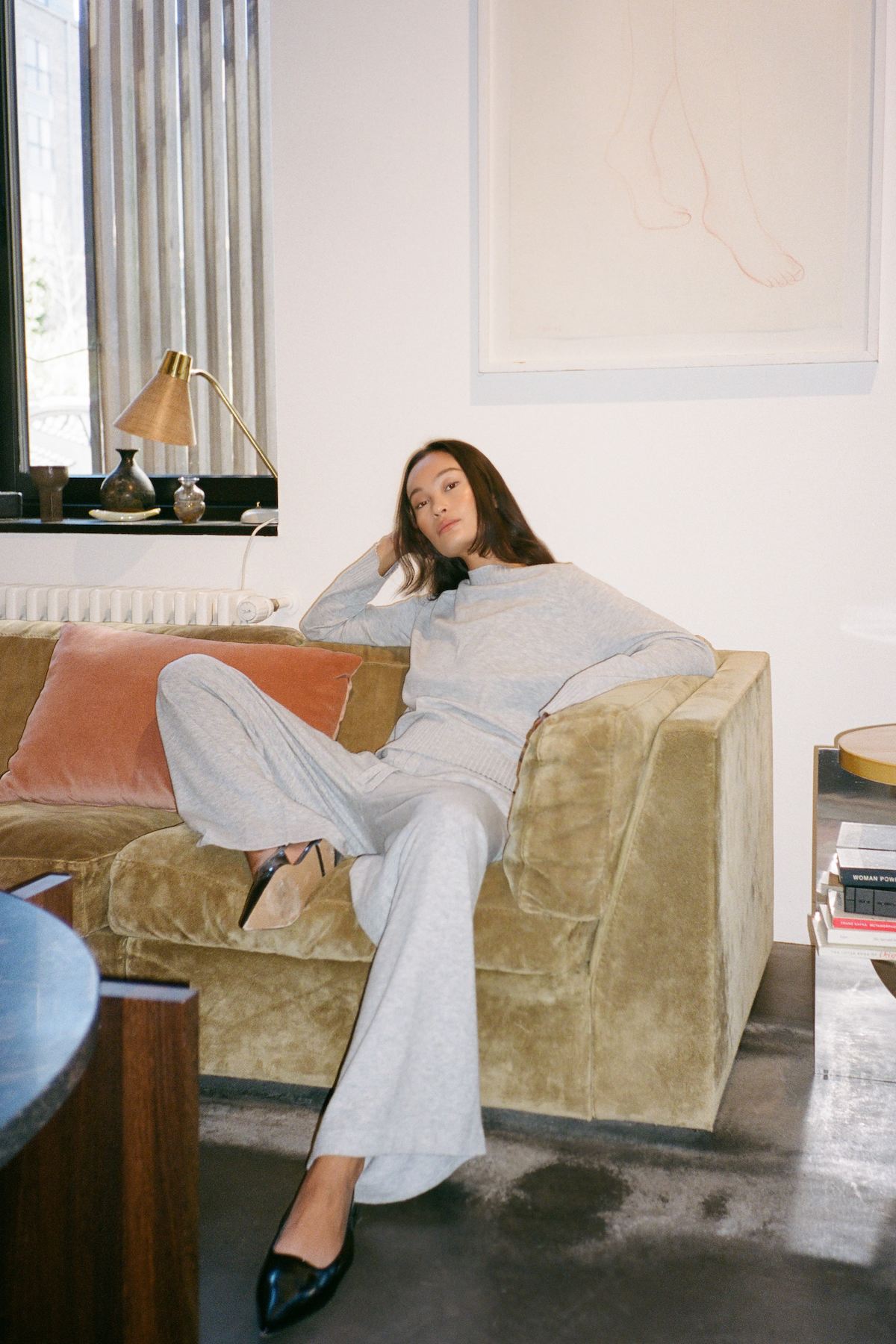 Filine - Knit lounge wide pants I Grey melange 2 - Rabens Saloner - DK