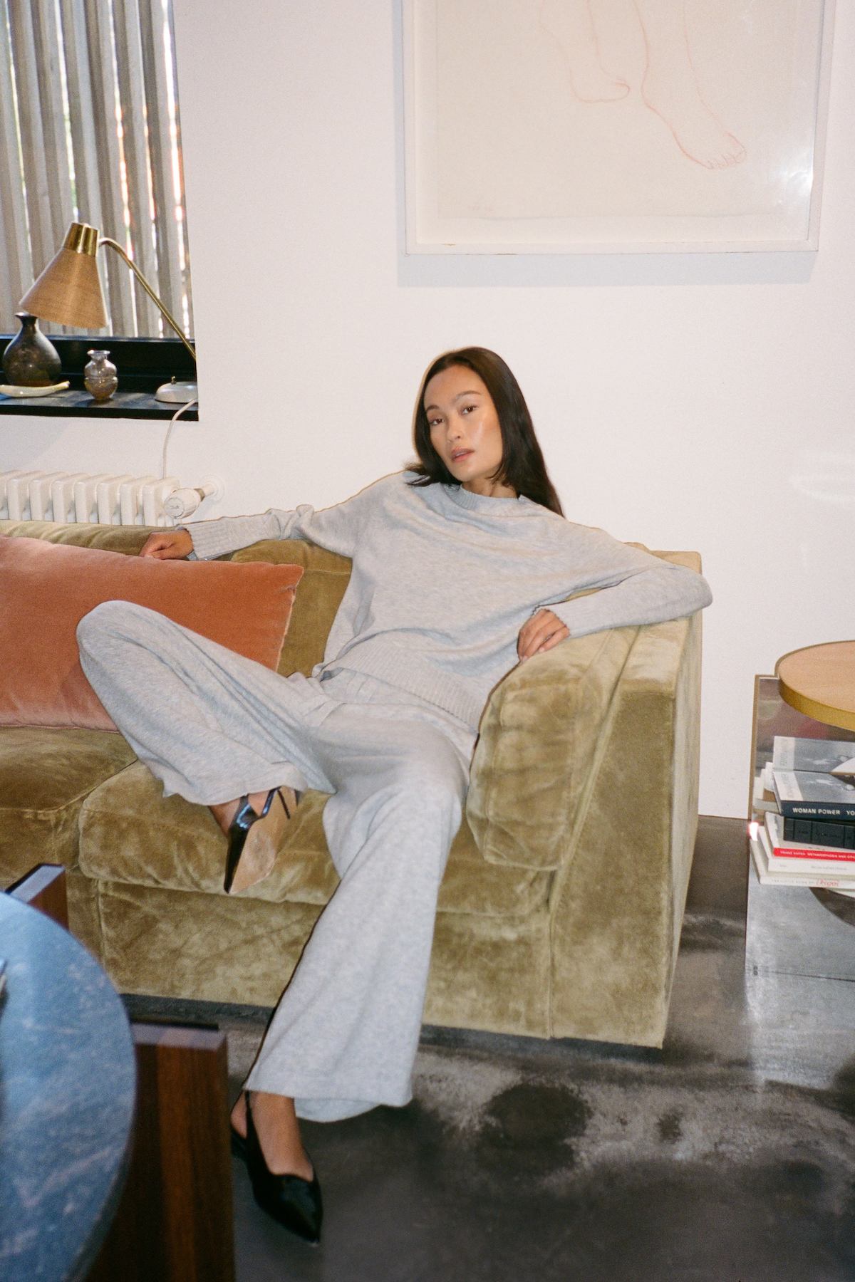 Filine - Knit lounge wide pants I Grey melange 3 - Rabens Saloner - DK