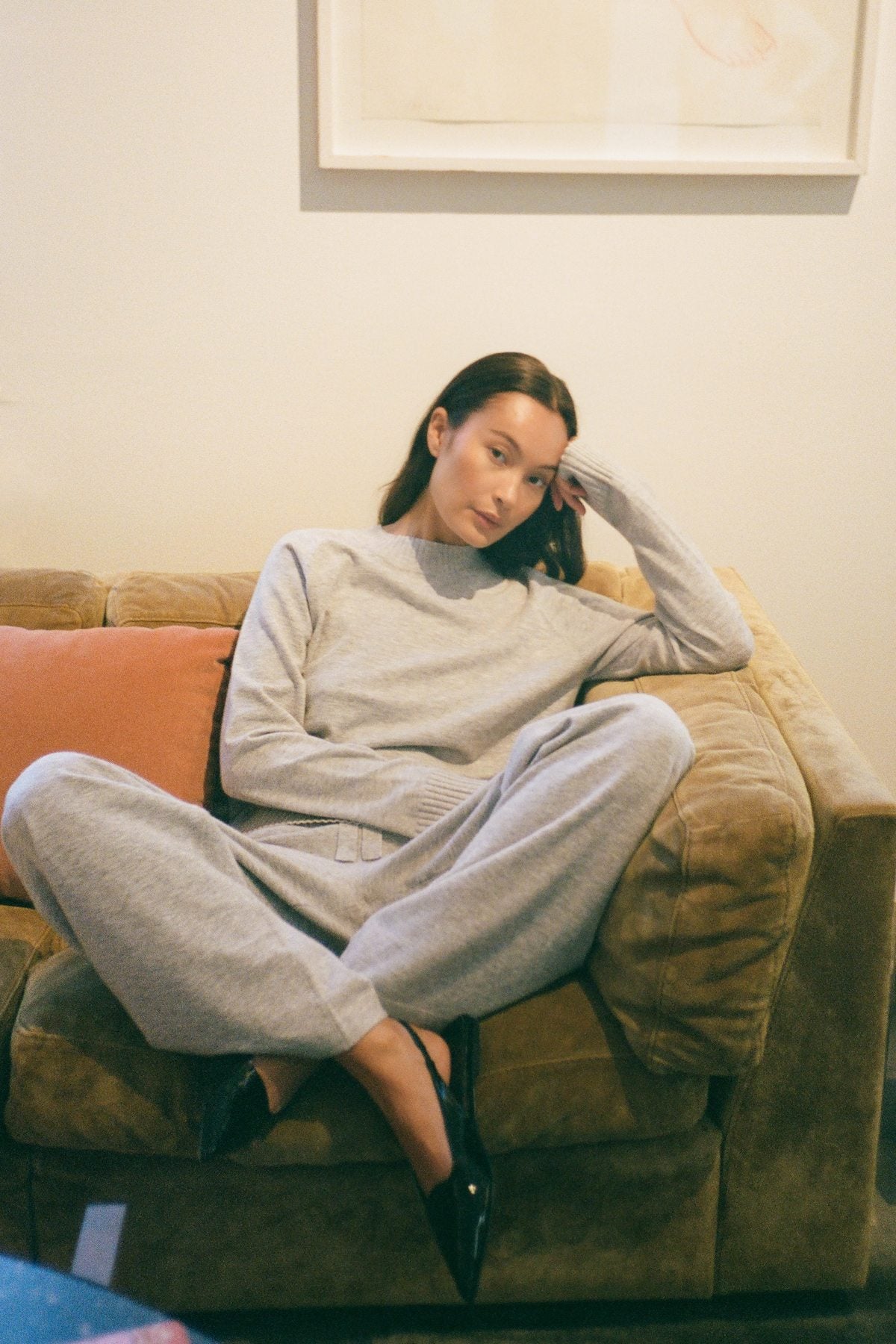 Filine - Knit lounge wide pants I Grey melange 3 - Rabens Saloner - DK