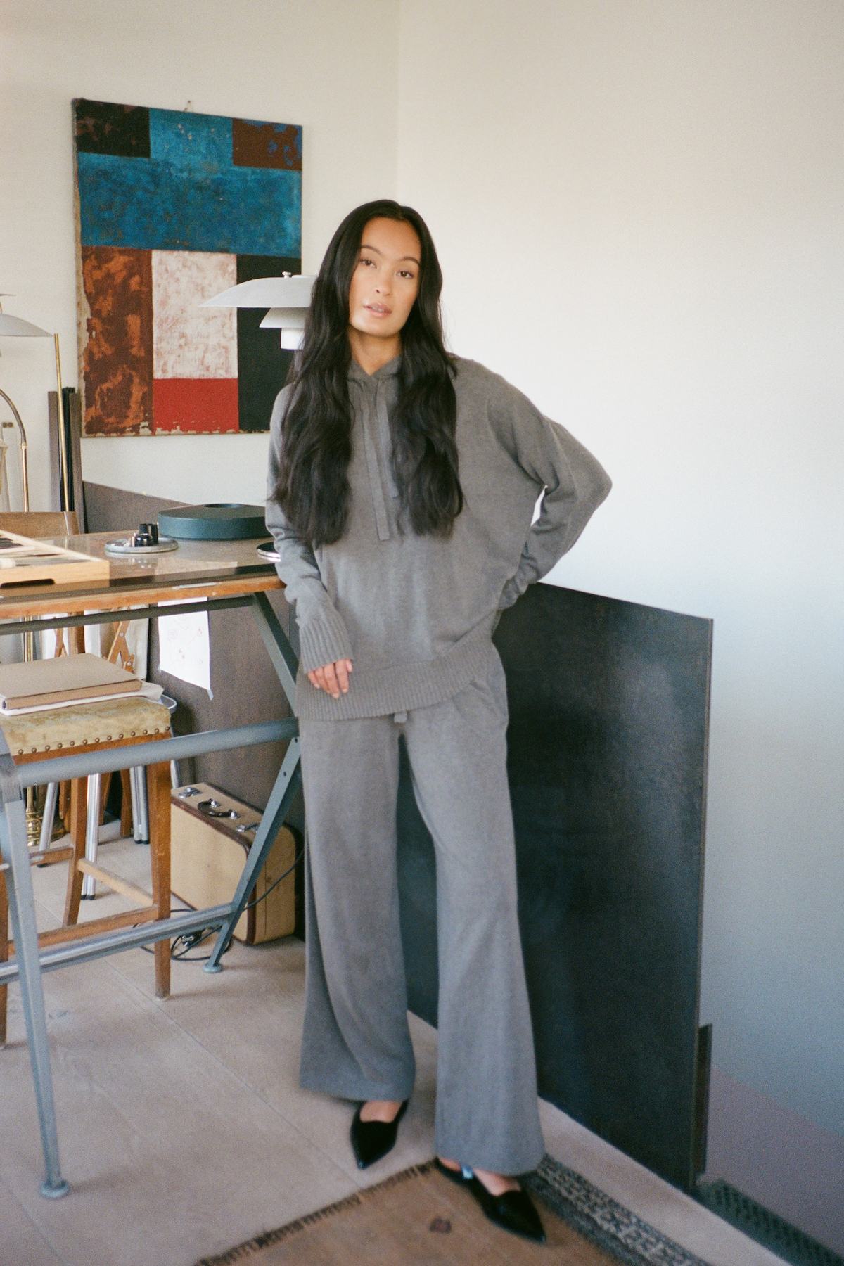 Filine - Knit lounge wide pants I Mole melange 7 - Rabens Saloner - DK