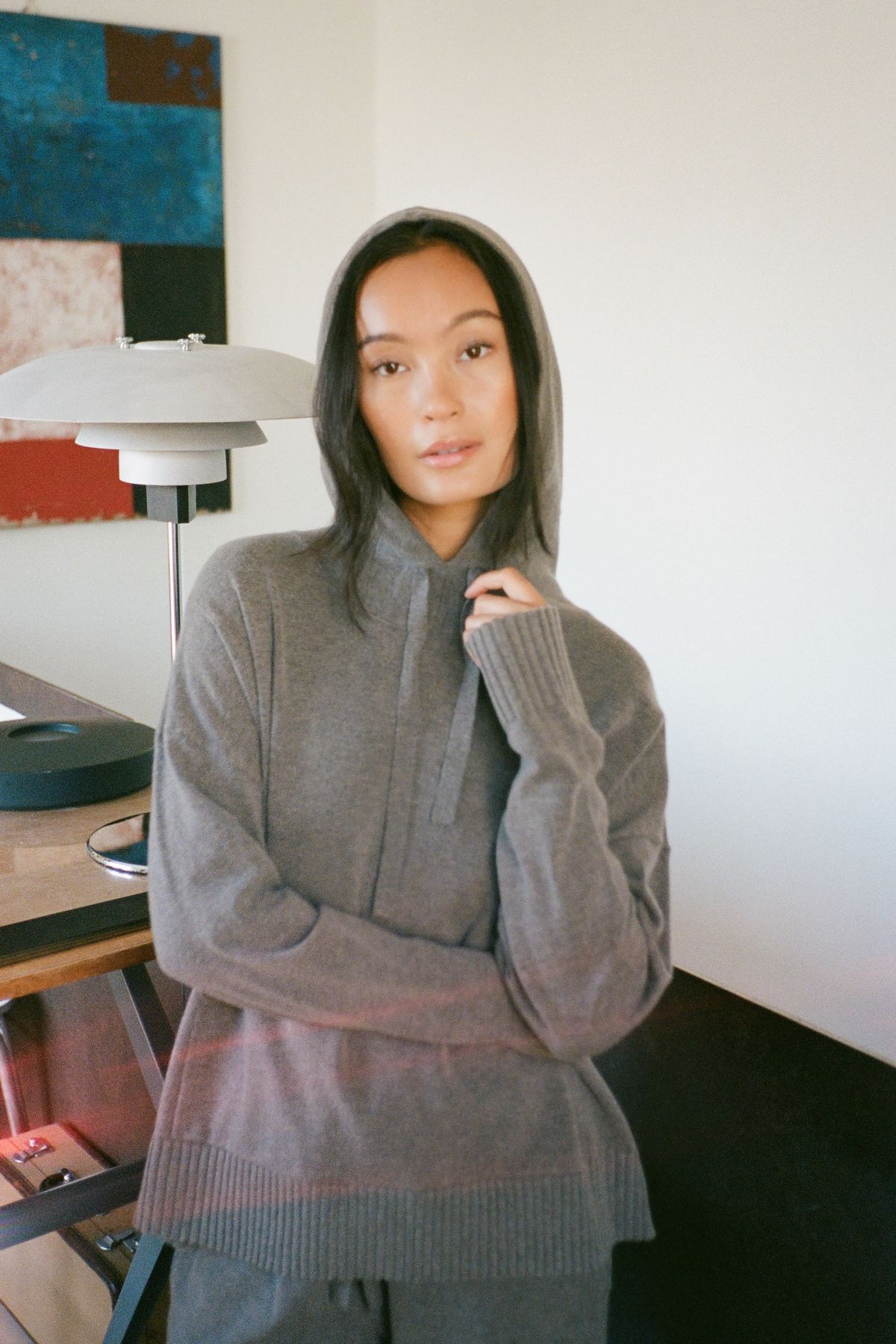 Helena - Knit lounge over size hoodie I Mole melange 1 - Rabens Saloner - DK