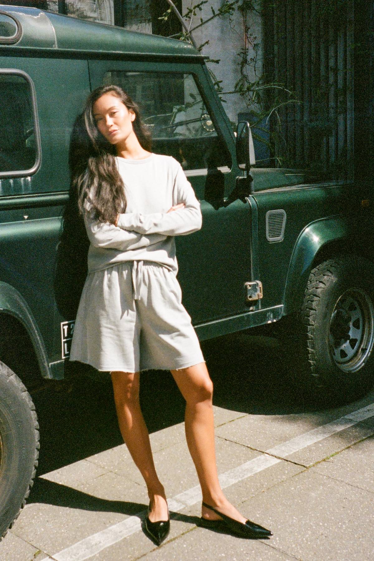 Hila - Light stretch crew neck top I Grey melange 3 - Rabens Saloner - DK