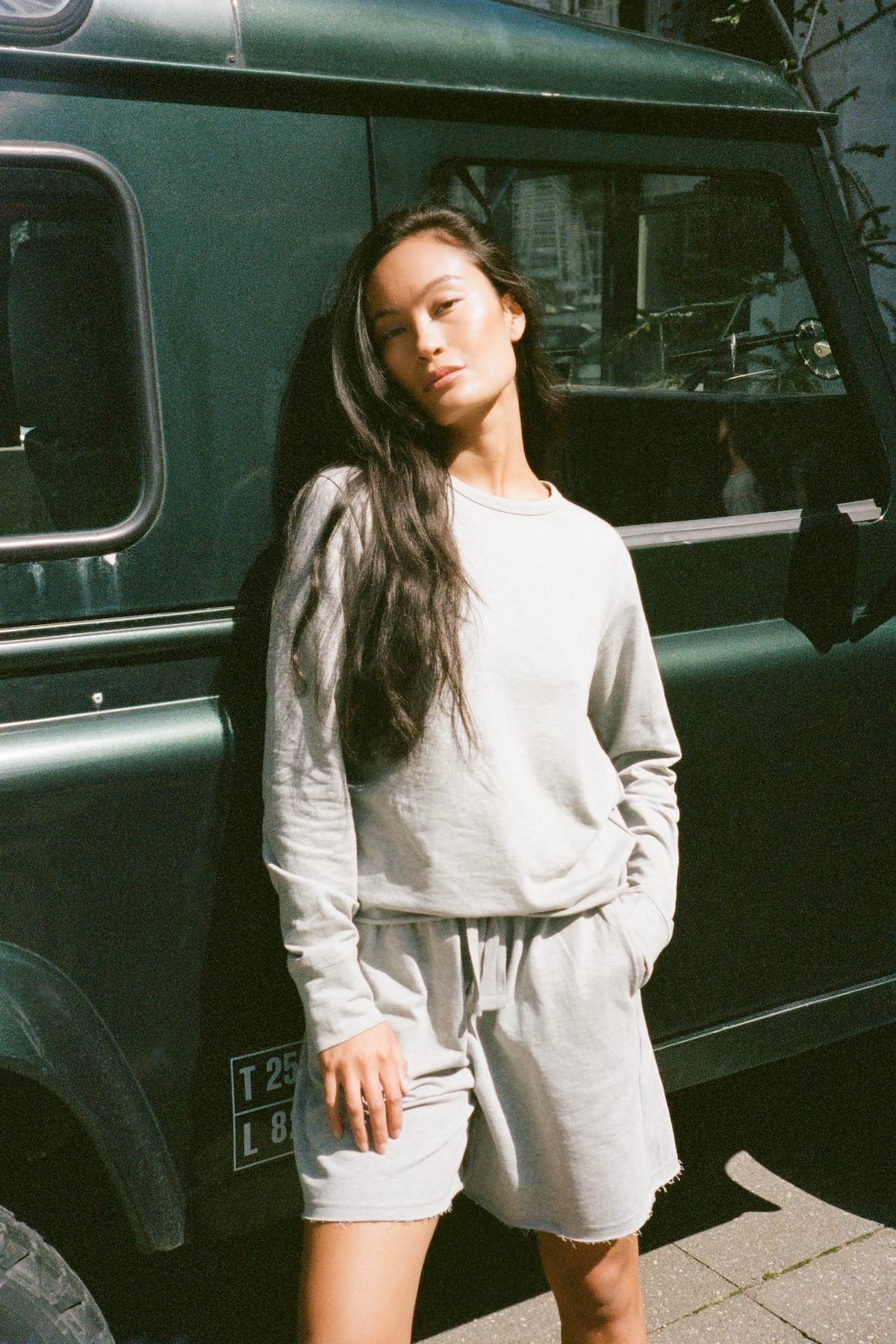 Hila - Light stretch crew neck top I Grey melange 2 - Rabens Saloner - DK