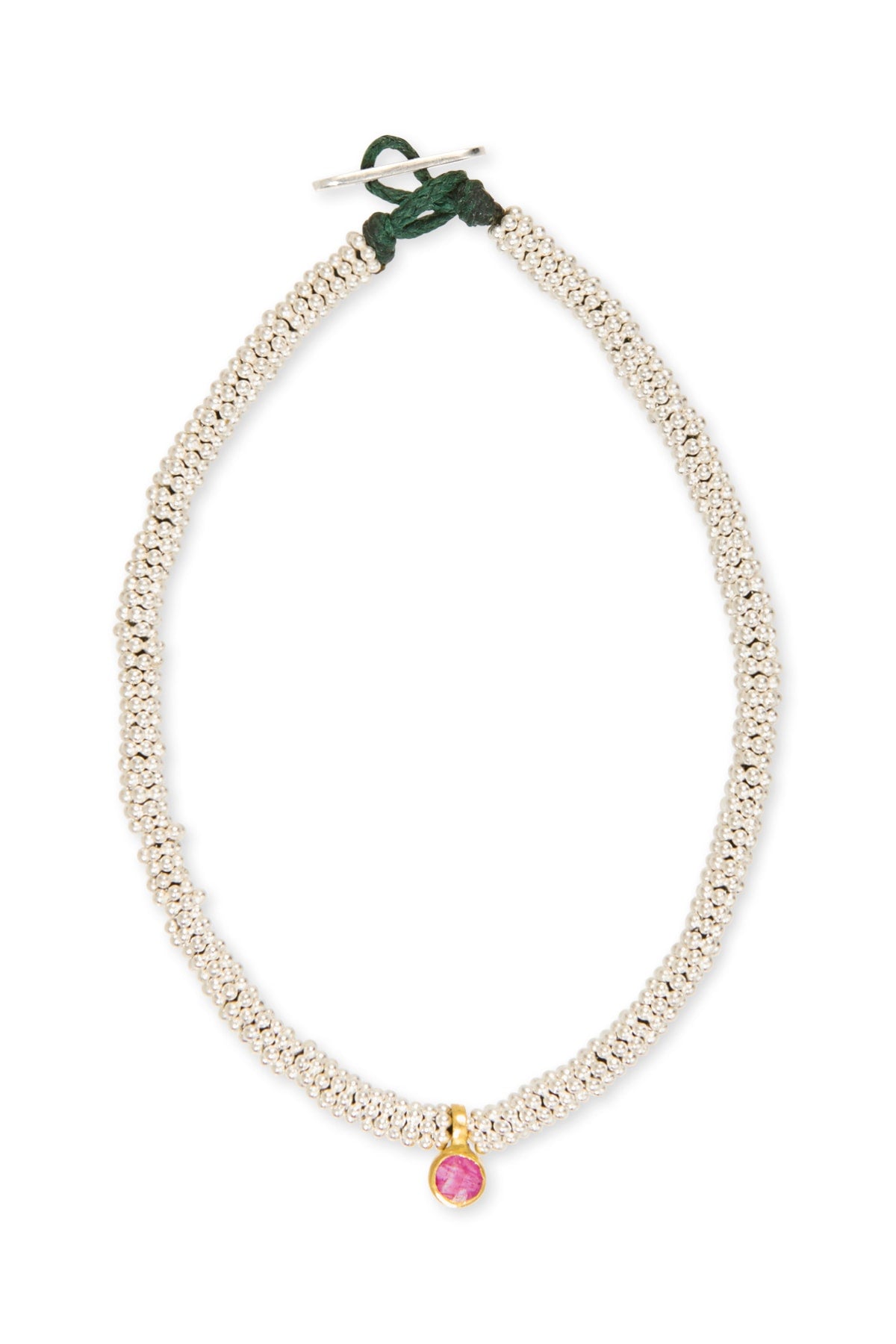 Silver Bracelet w/ Gold Round Pendant - Nafsu I Red Ruby Red Ruby O/S 1 - Rabens Saloner - DK