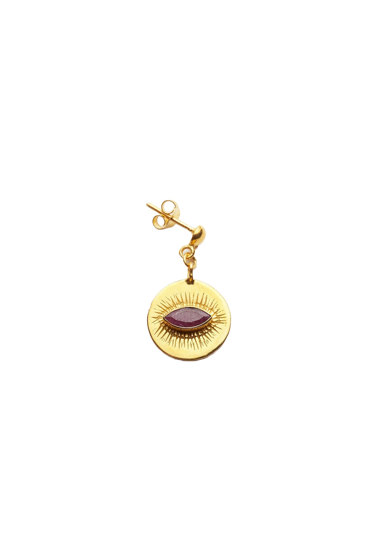 Nafsu - Earstick w/ round eye pendant I Gold plated/ Ruby Gold plated/ Ruby O/S  1 - Rabens Saloner - DK