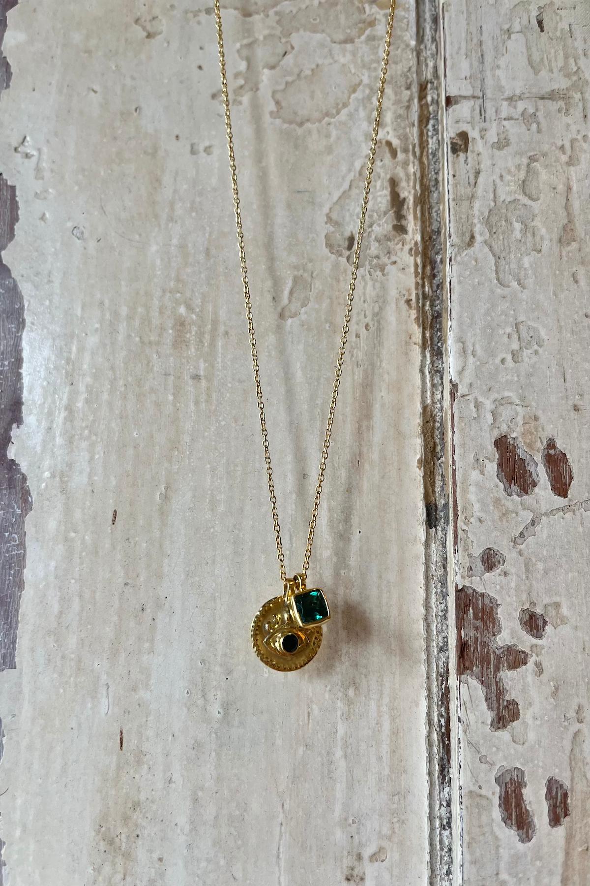 Nafsu - Necklace w/eye and square pendant I Green combo 2 - Rabens Saloner - DK