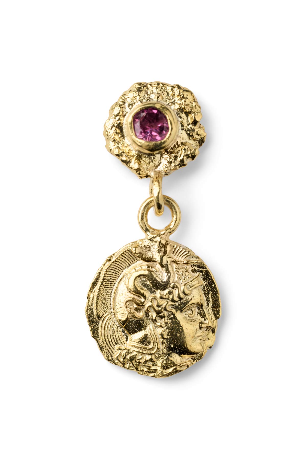 Coin Earring - Nafsu I Gold w/ Purple Stone Gold w/ Purple Stone 1 - Rabens Saloner - DK
