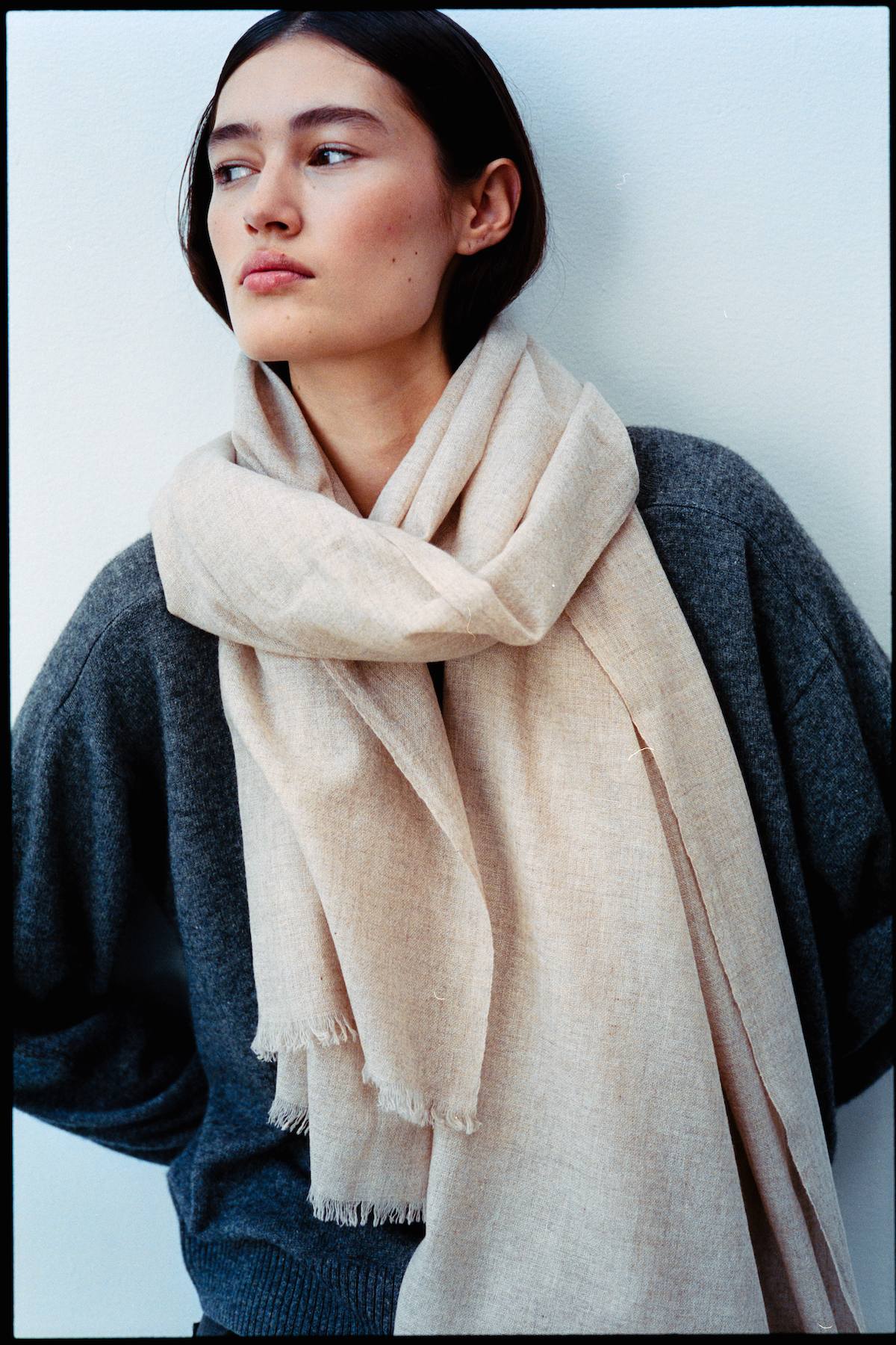 Wool cash scarf - Caroliva I Oatmeal melange 2 - Rabens Saloner - DK