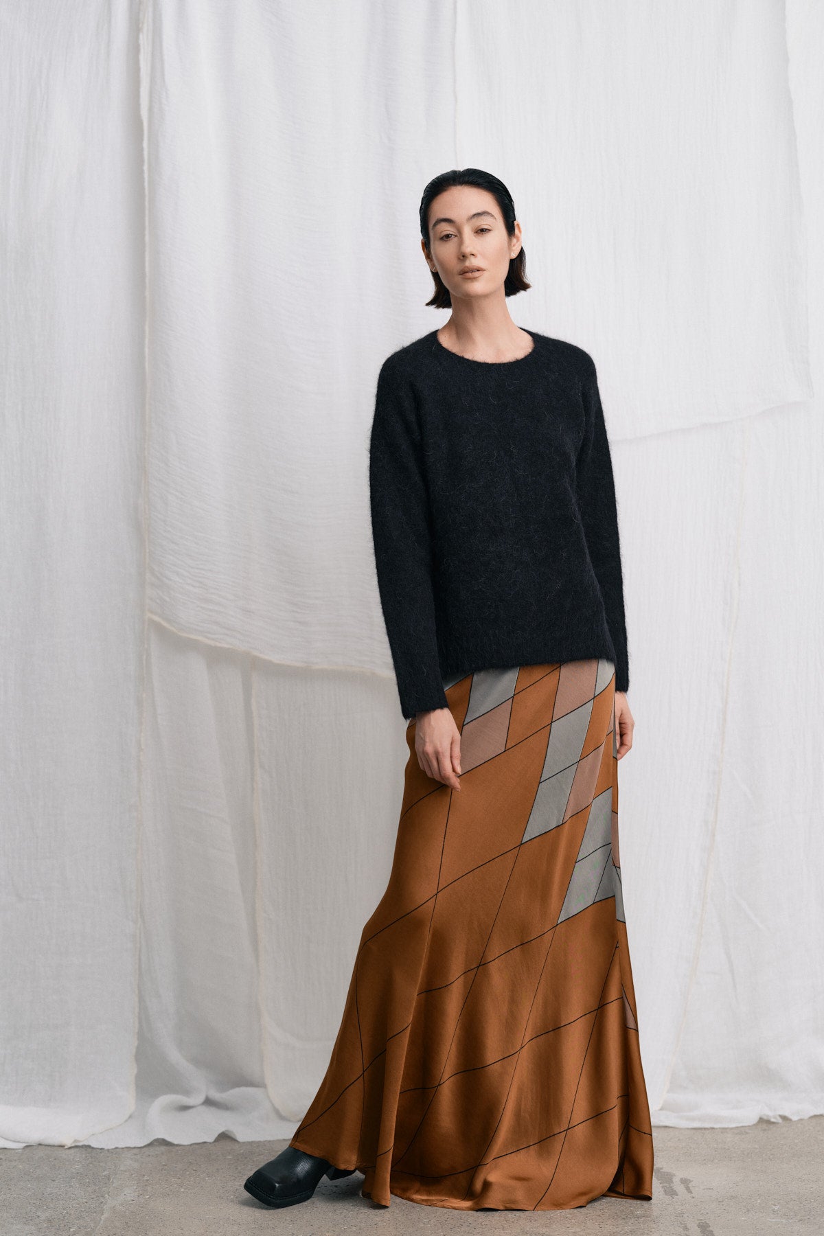 Mumle - Diamond print bias skirt I Rust combo 6 - Rabens Saloner - DK