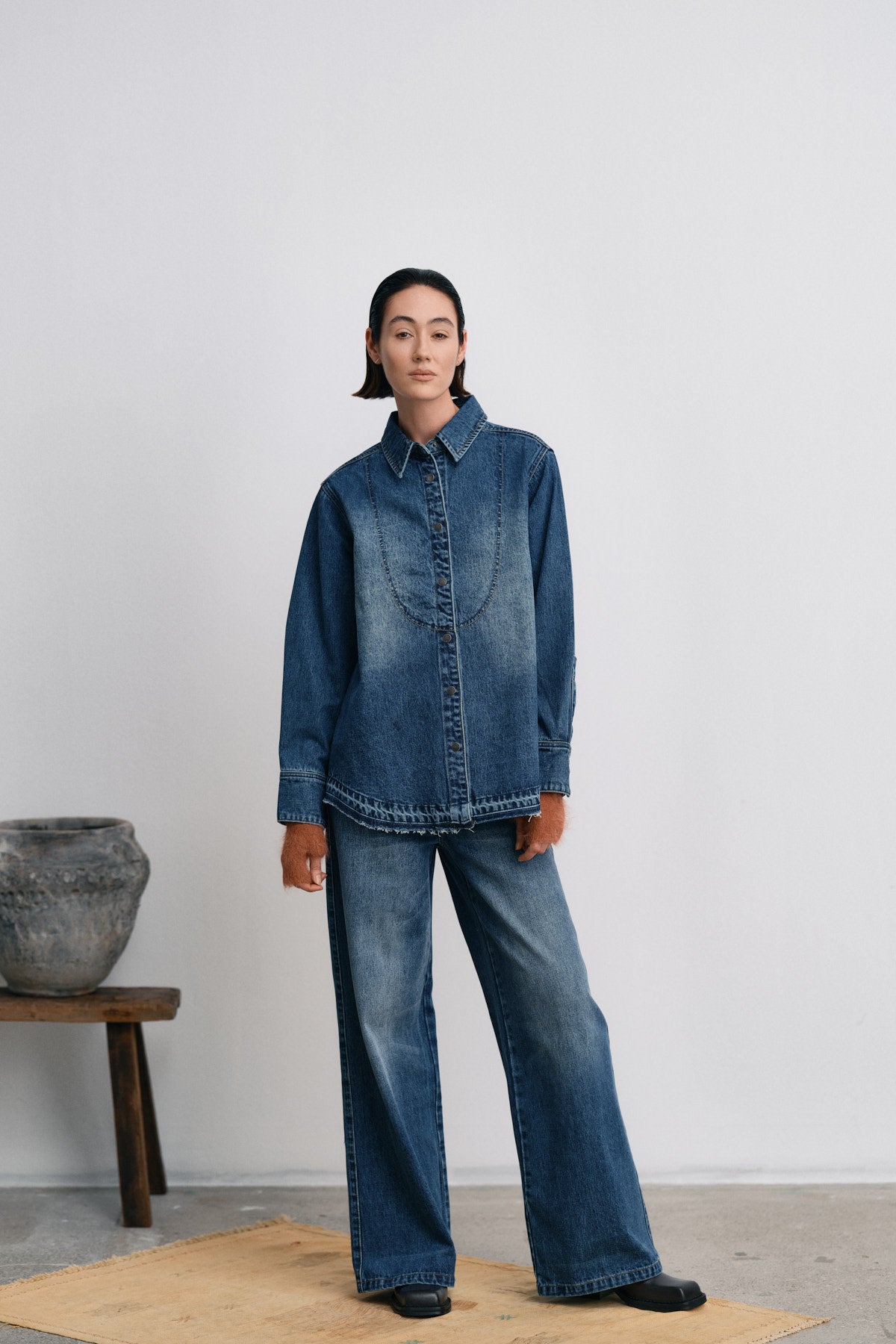 Paia - Denim bib shirt I Dark indigo Dark indigo XS 6 - Rabens Saloner - DK