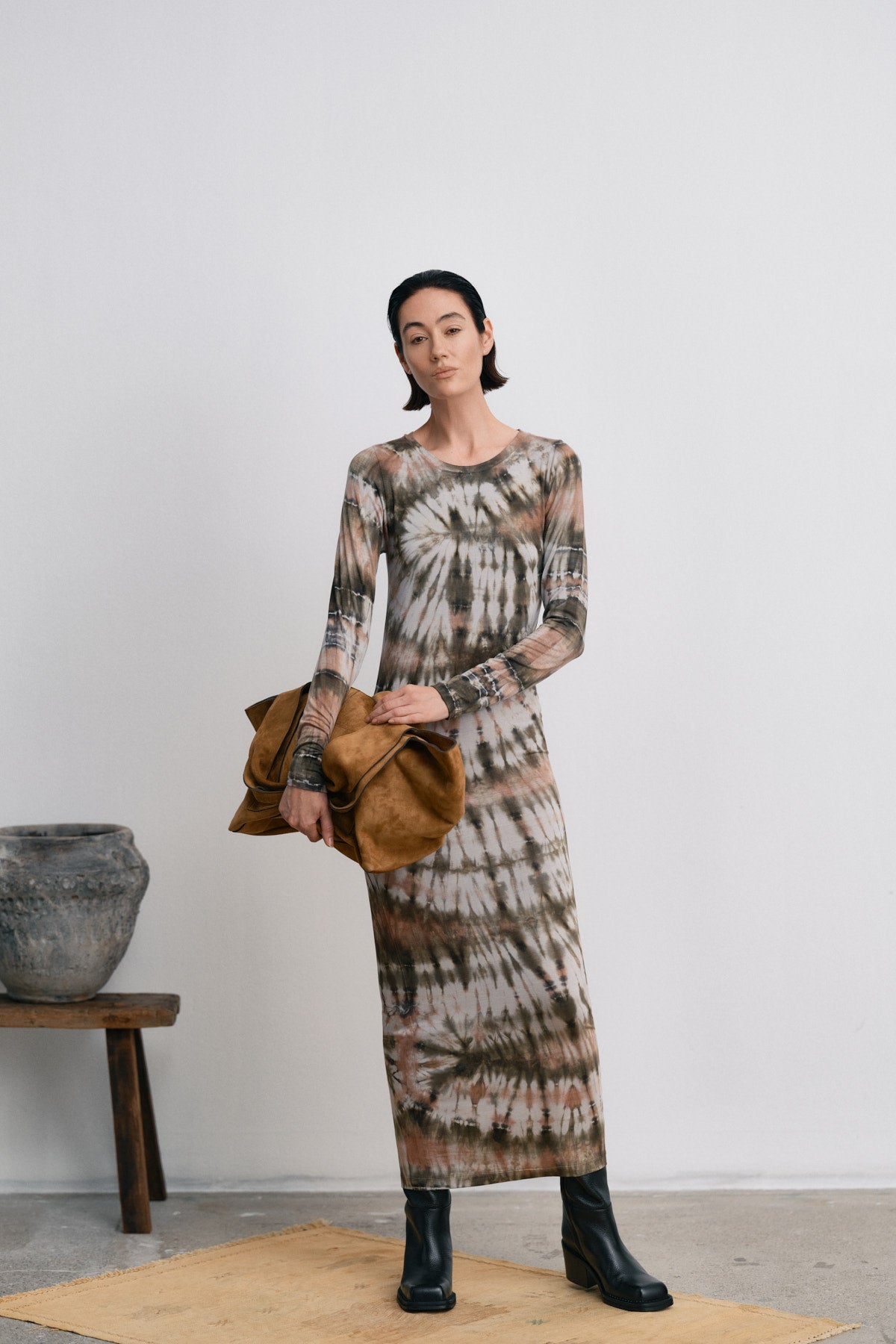 Simi - Lava long jersey dress I Rust combo 7 - Rabens Saloner - DK