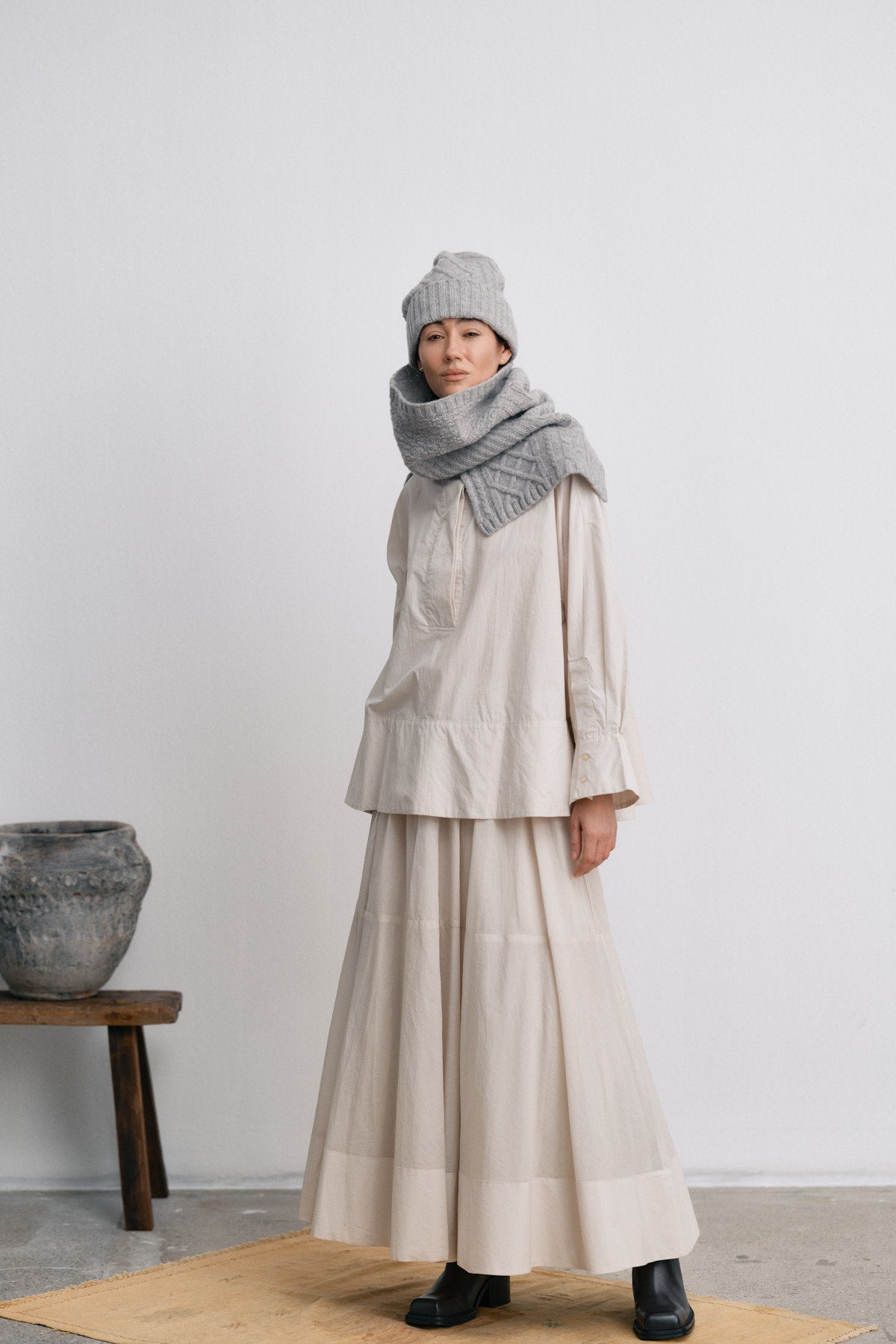 Talma - Smooth tailoring long jacket I Light grey melange 4 - Rabens Saloner - DK