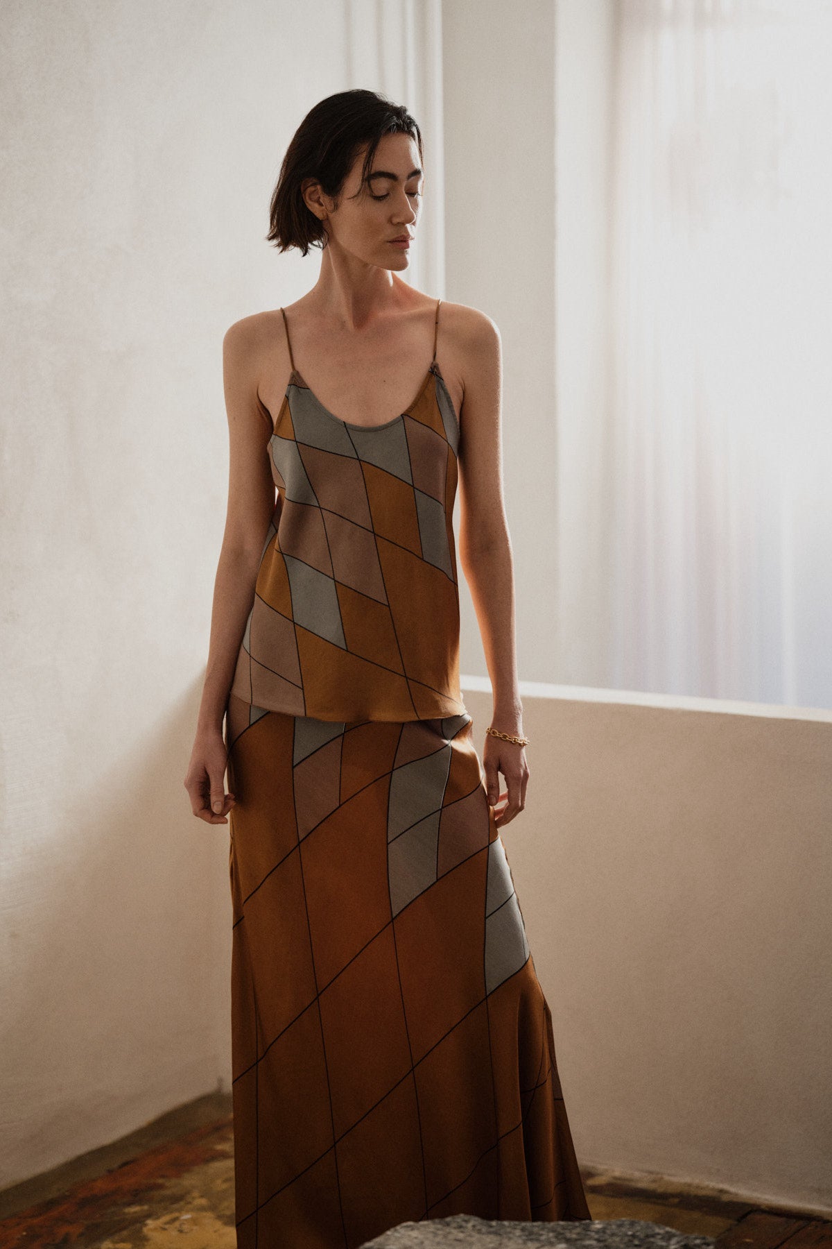 Mumle - Diamond print bias skirt I Rust combo 8 - Rabens Saloner - DK
