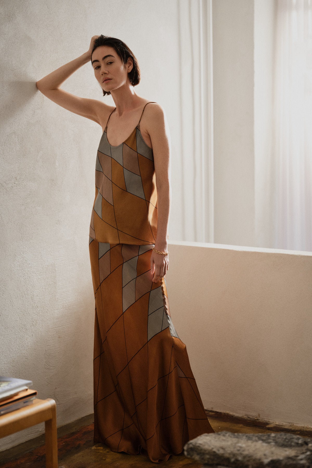 Lise - Diamond print bias camisole I Rust combo 6 - Rabens Saloner - DK