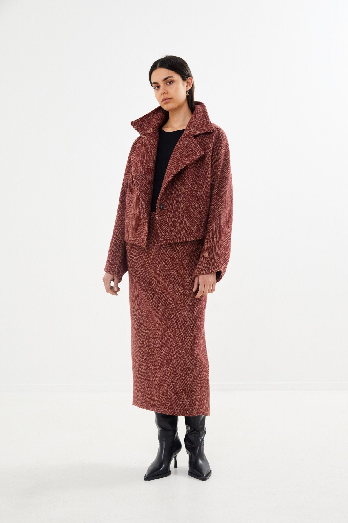 Lunna - Herringbone jacket I Burgundy combo 7 - Rabens Saloner - DK