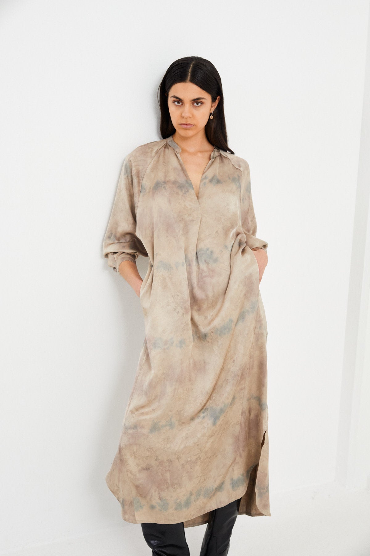 Houda - Mixture shirt dress I Asphalt combo 4 - Rabens Saloner - DK