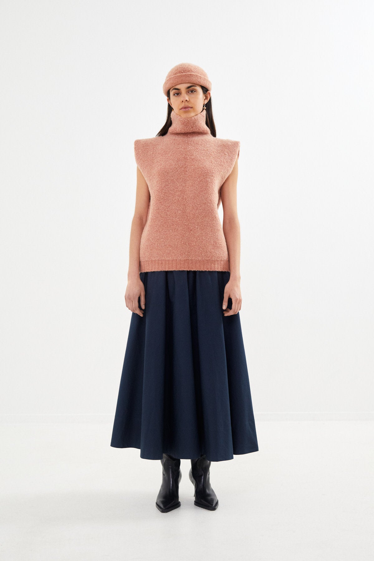 Rita - Poplin full skirt I Dark navy 1 - Rabens Saloner - DK