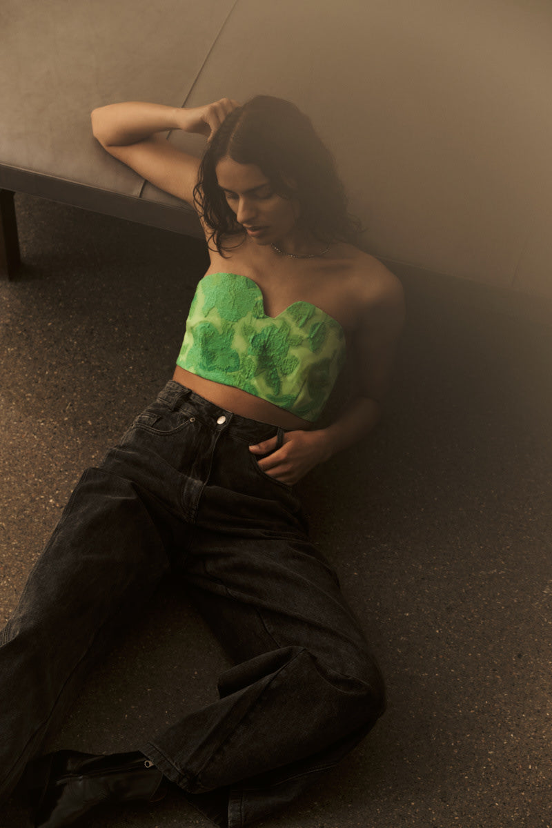 Luh - Clipped jacquard bandeau top I Viper green 3 - Rabens Saloner - DK