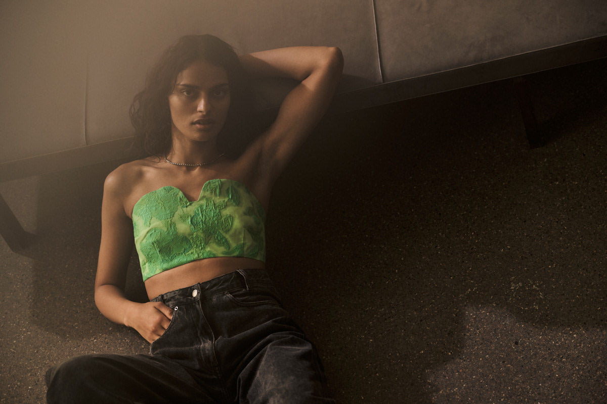 Luh - Clipped jacquard bandeau top I Viper green 4 - Rabens Saloner - DK