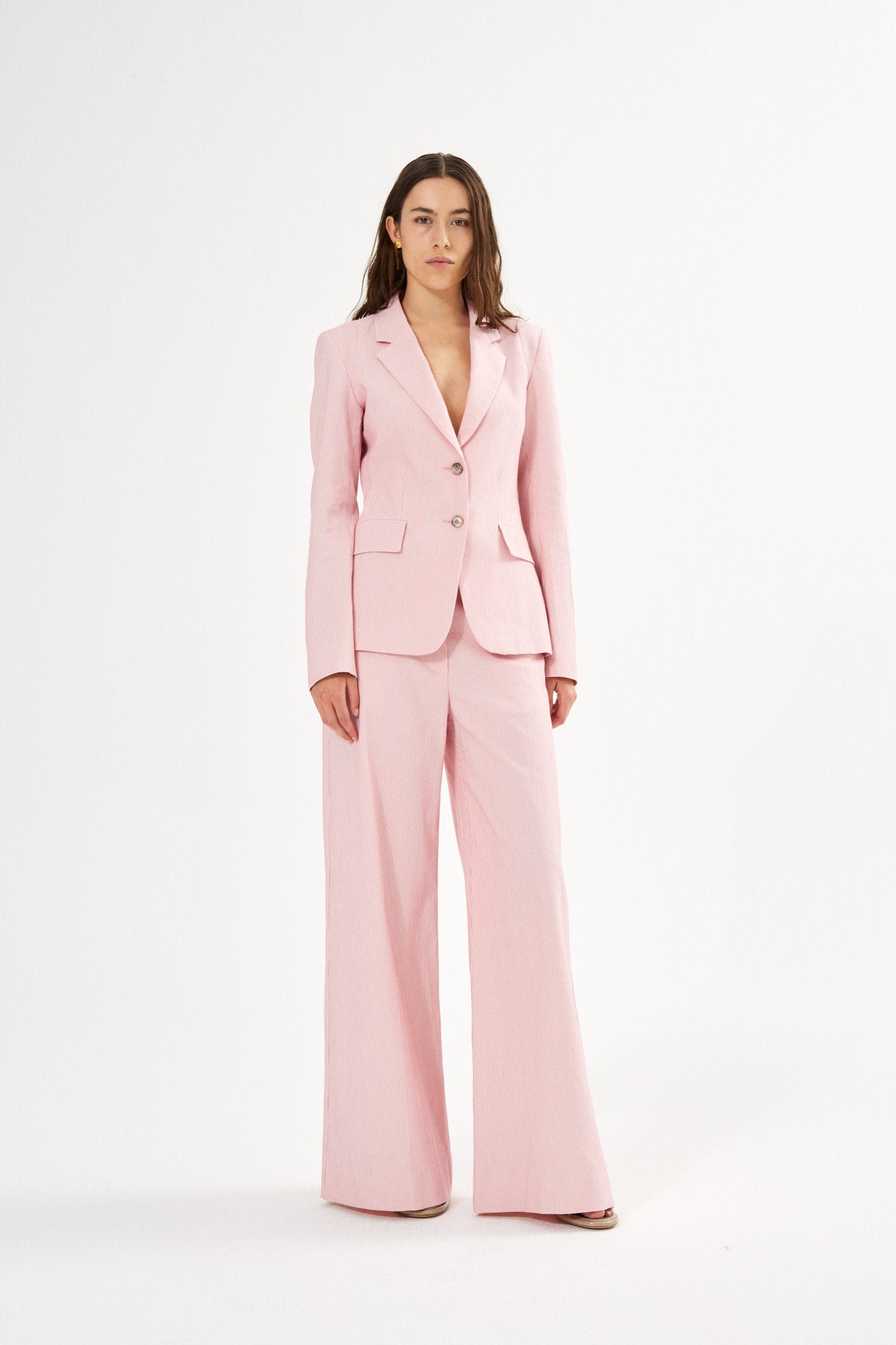 Zoe - Striped tailoring wide leg pants I Pink stripe 1 - Rabens Saloner - DK