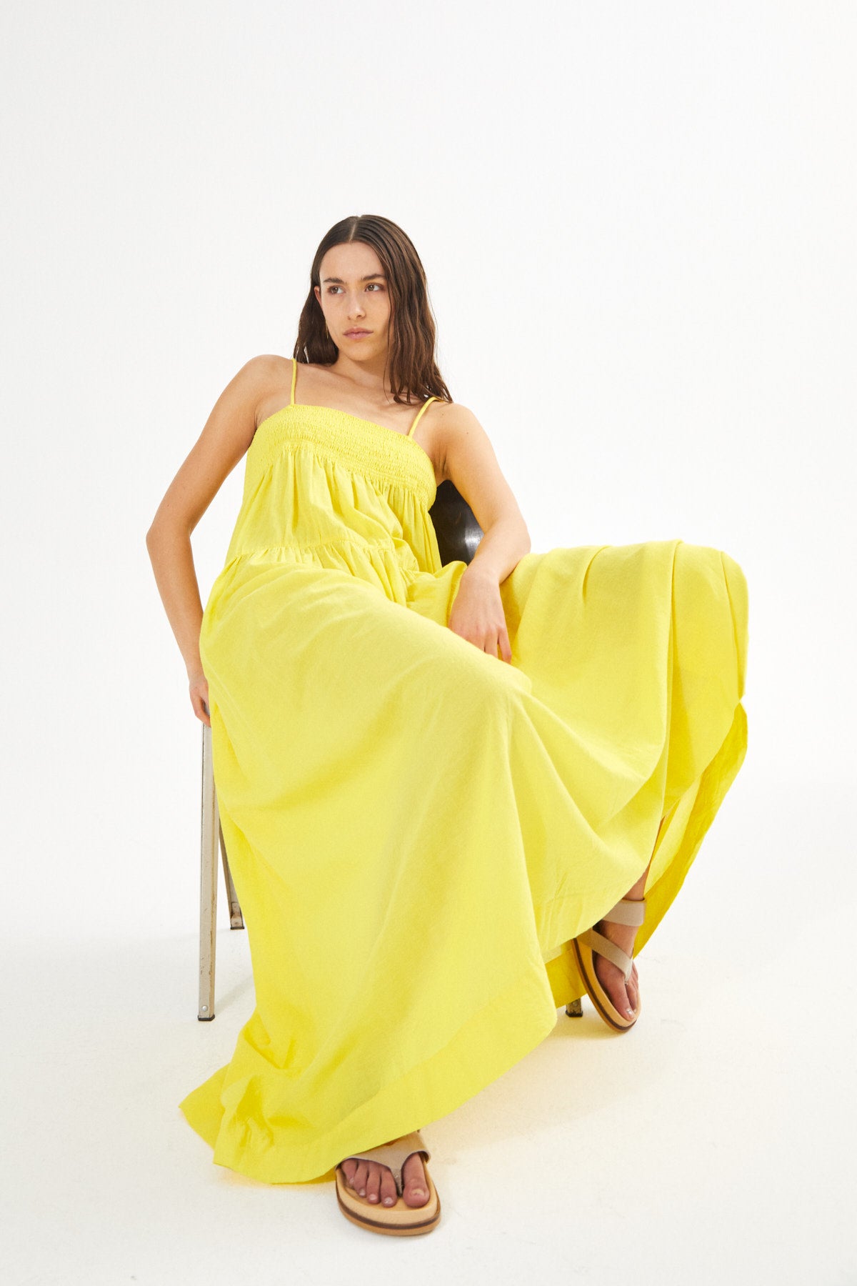 Dodo - Cotton smock tier dress I Sunshine yellow 2 - Rabens Saloner - DK
