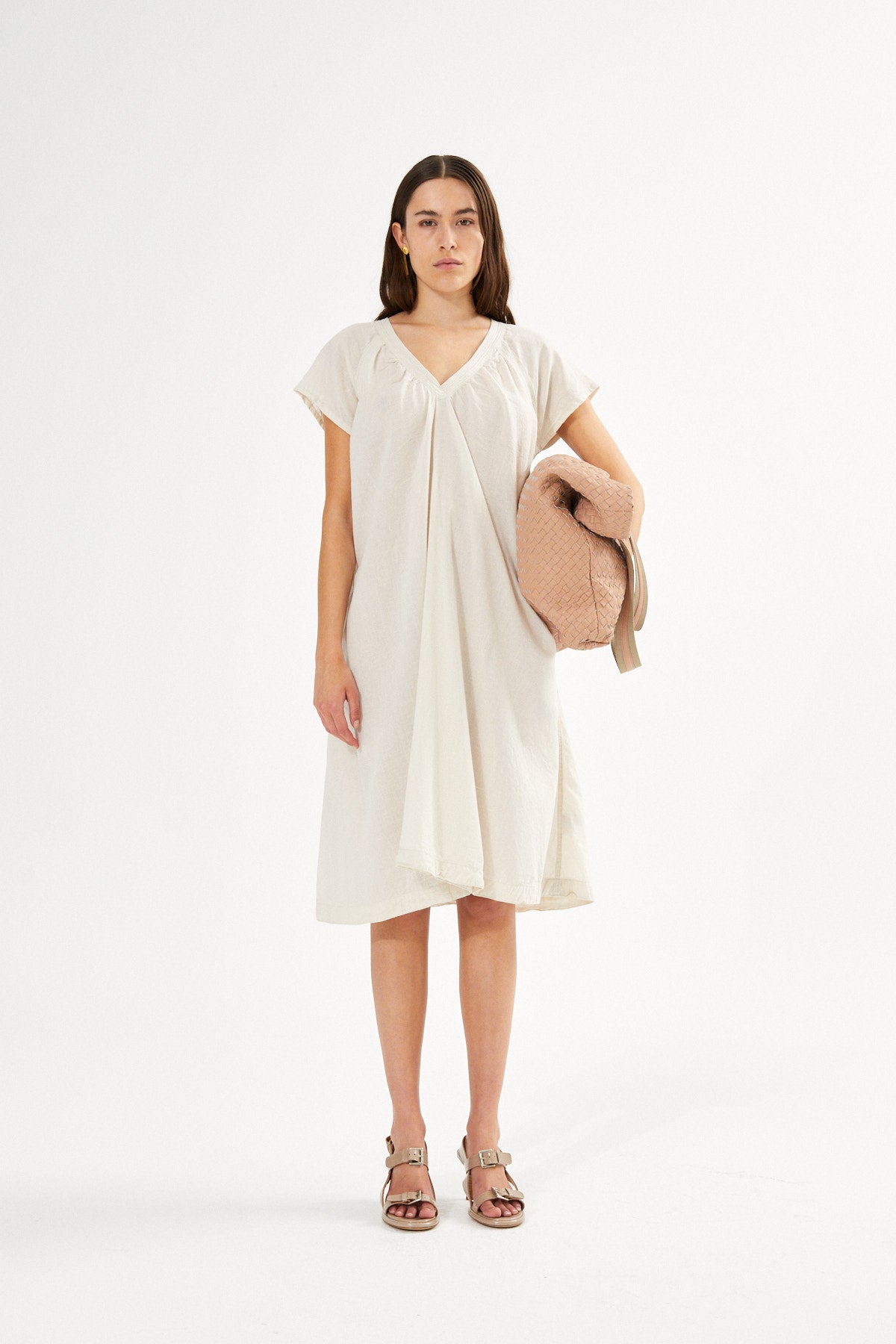 Divine - Cotton V-neck short dress I White 3 - Rabens Saloner - DK