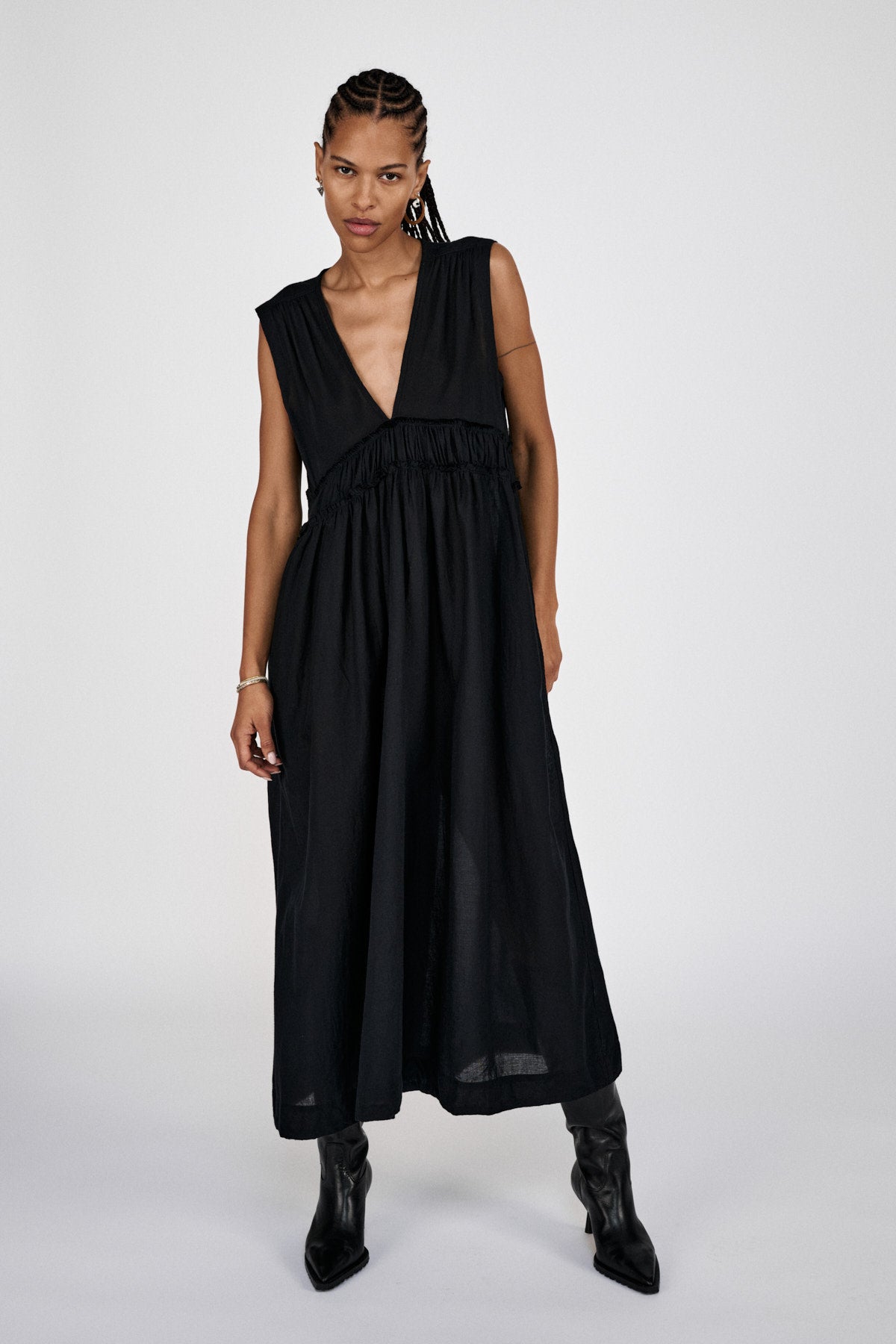 Harmonie - Cotton long dress I Black 3 - Rabens Saloner - DK