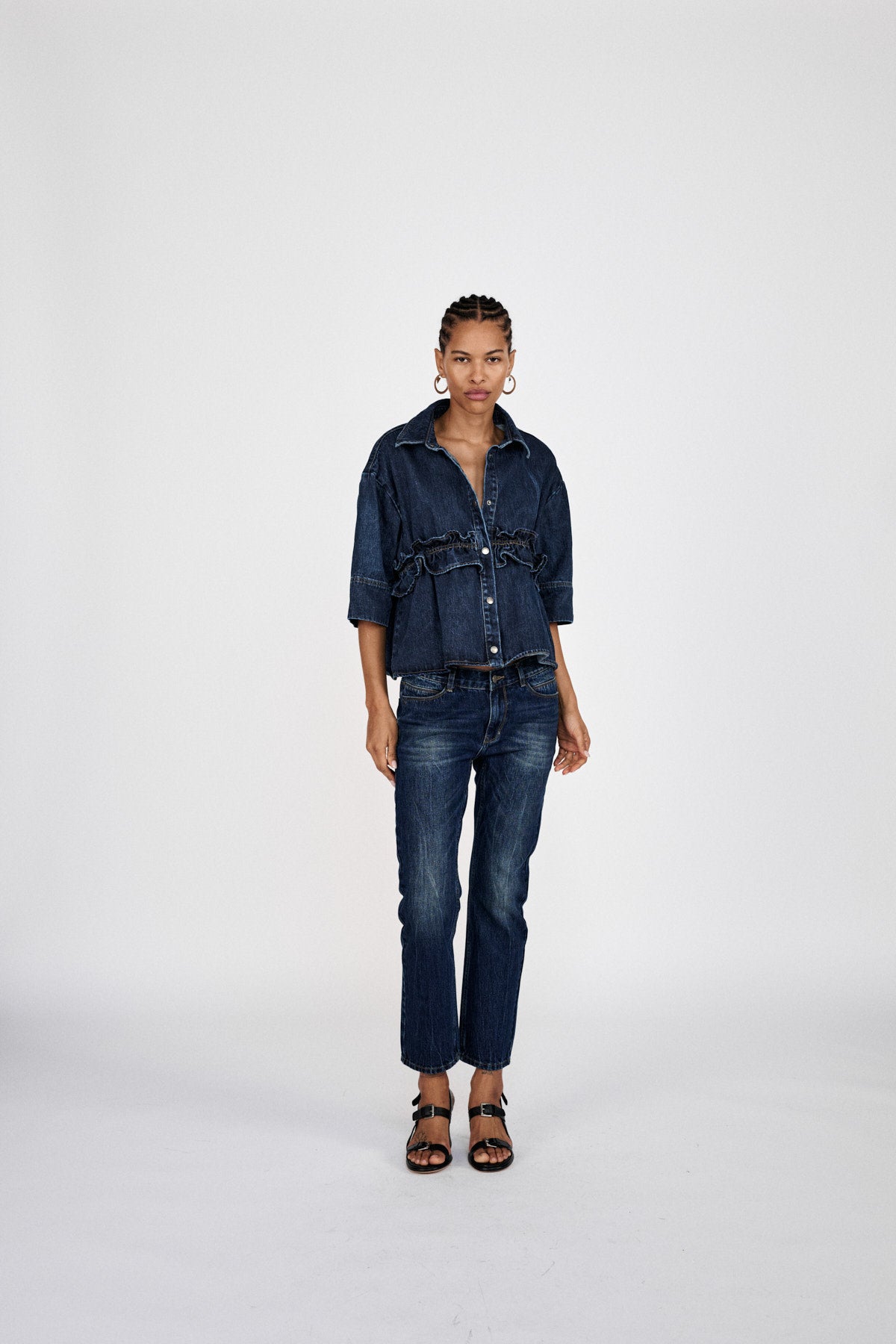 Fine - Denim cropped pants I Dark washed indigo 1 - Rabens Saloner - DK